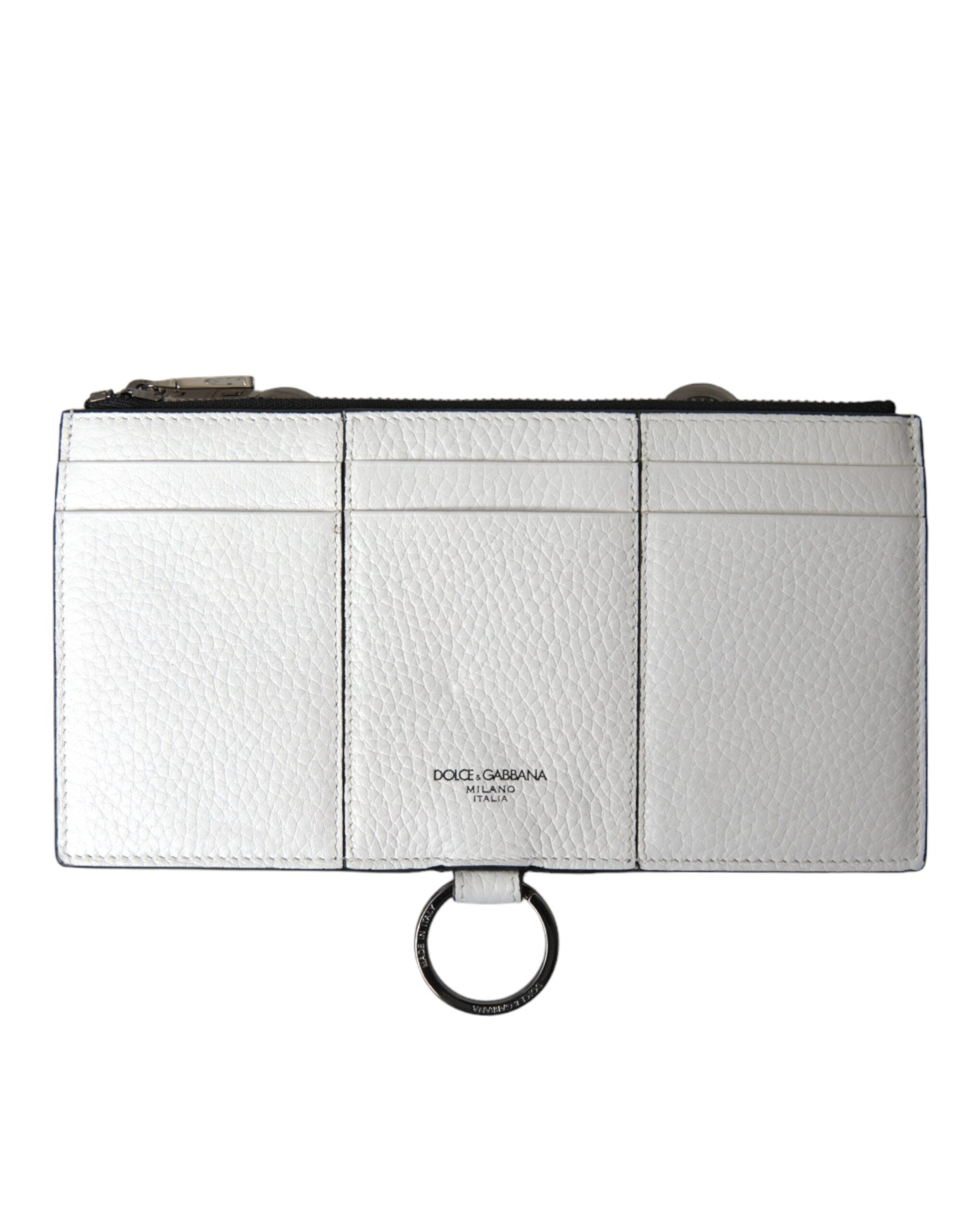 White Calfskin Leather Large Crossbody Card Holder Wallet - ventzia