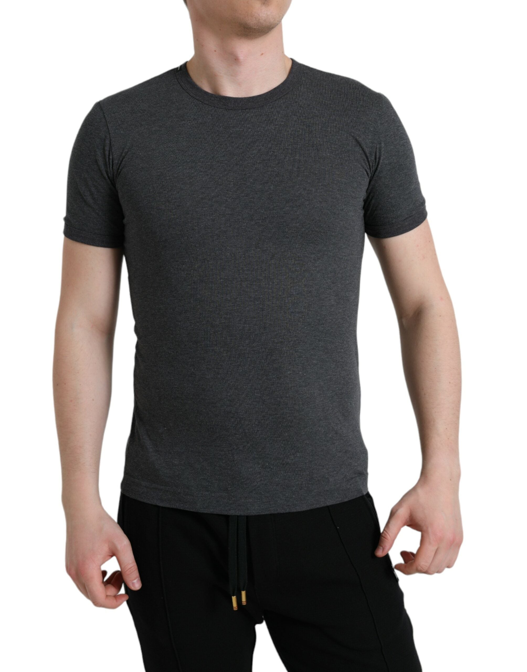 Dark Gray Cotton Crew Neck T-shirt - ventzia