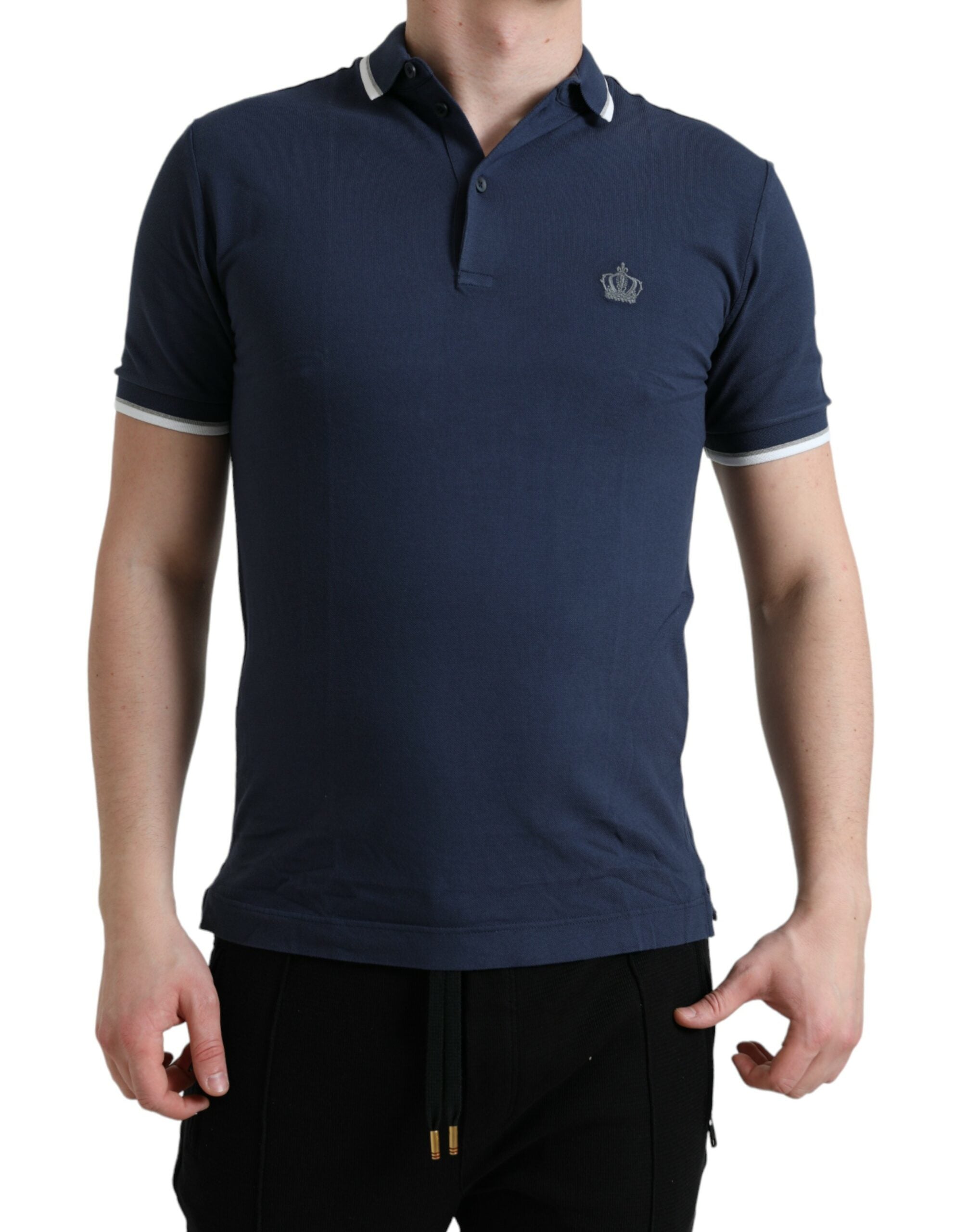 Blue Crown Patch Cotton Collared Men Polo T-shirt - ventzia