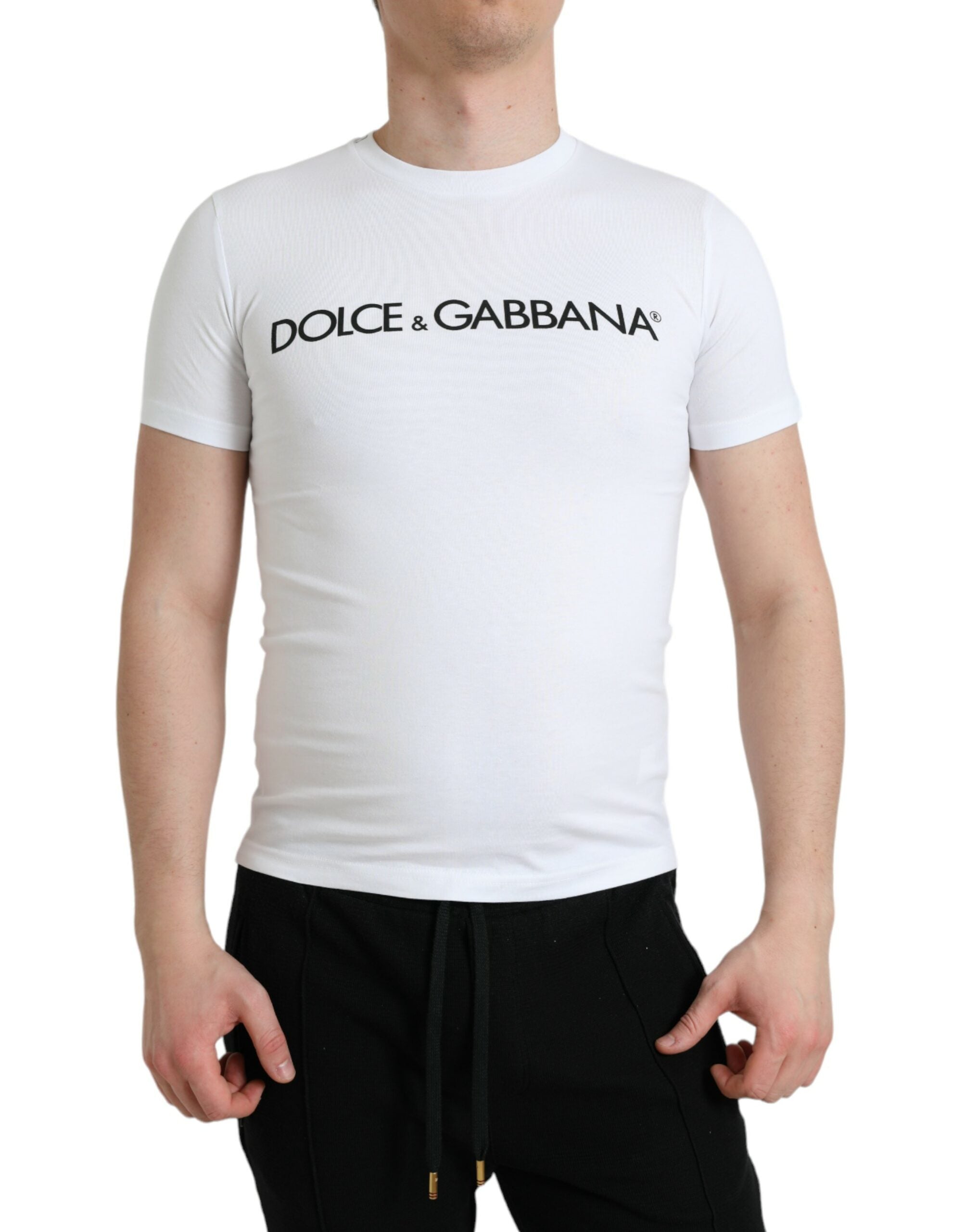 White Logo Print Cotton Crew Neck T-shirt - ventzia