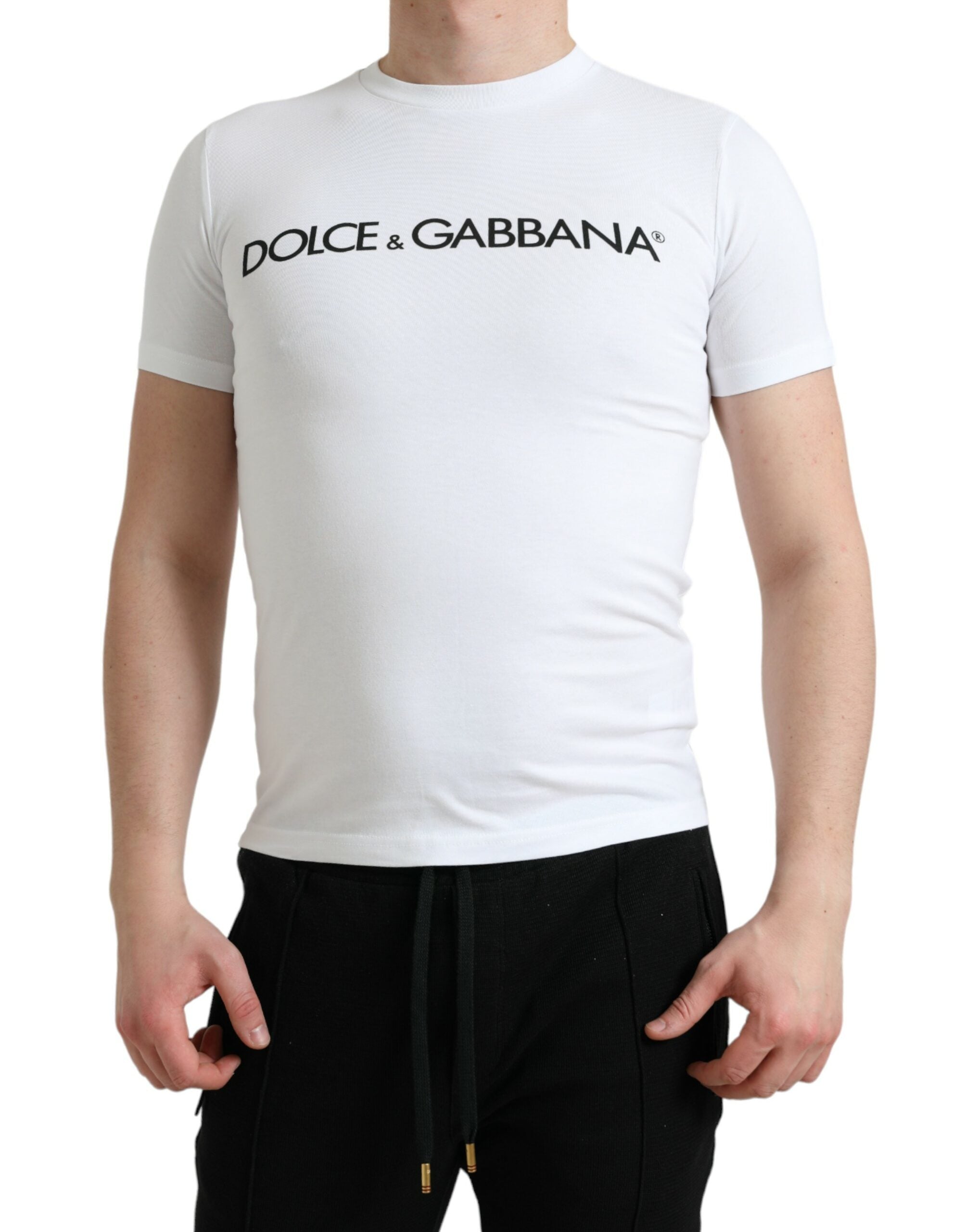 White Logo Print Cotton Crew Neck T-shirt - ventzia