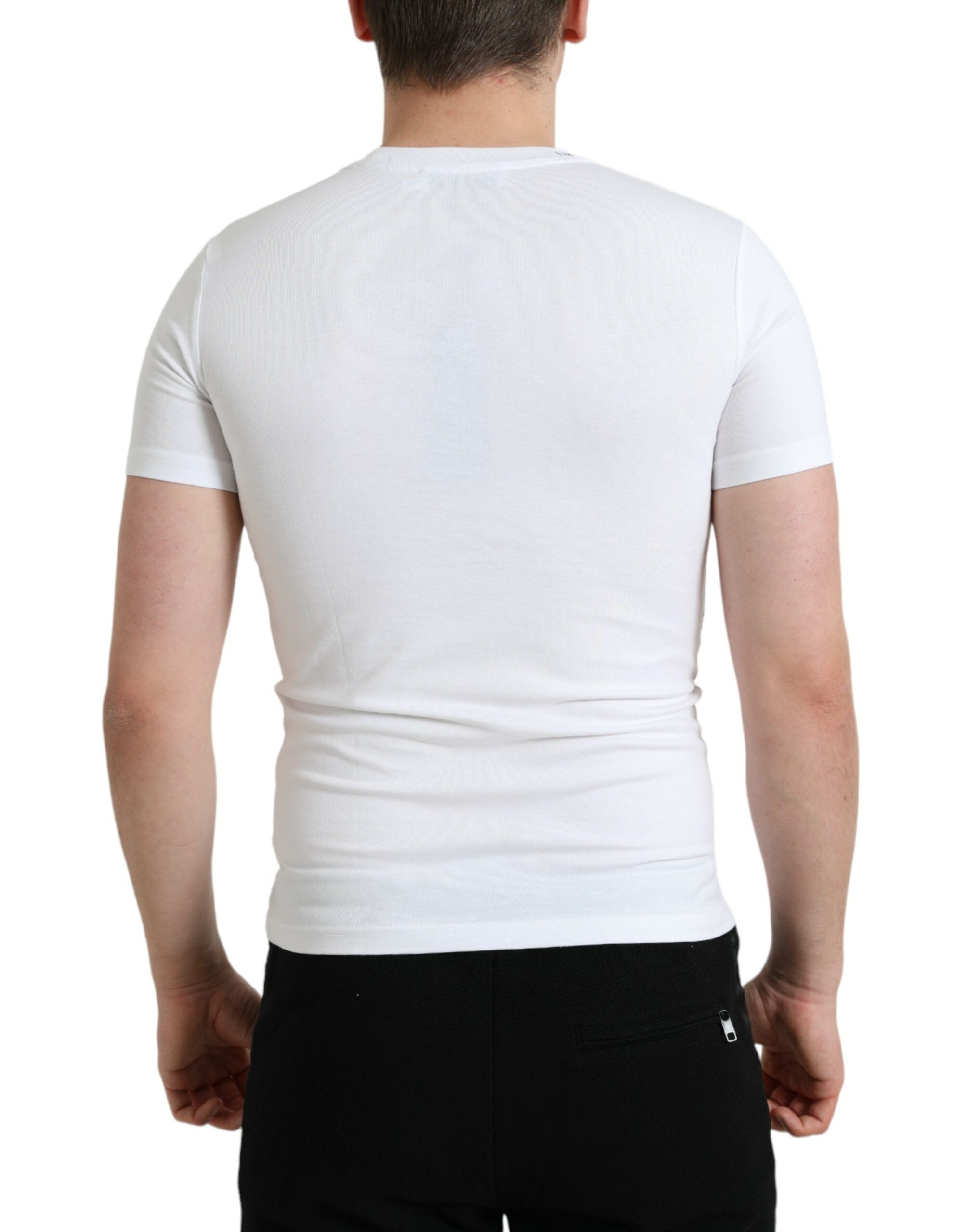 White Logo Print Cotton Crew Neck T-shirt - ventzia