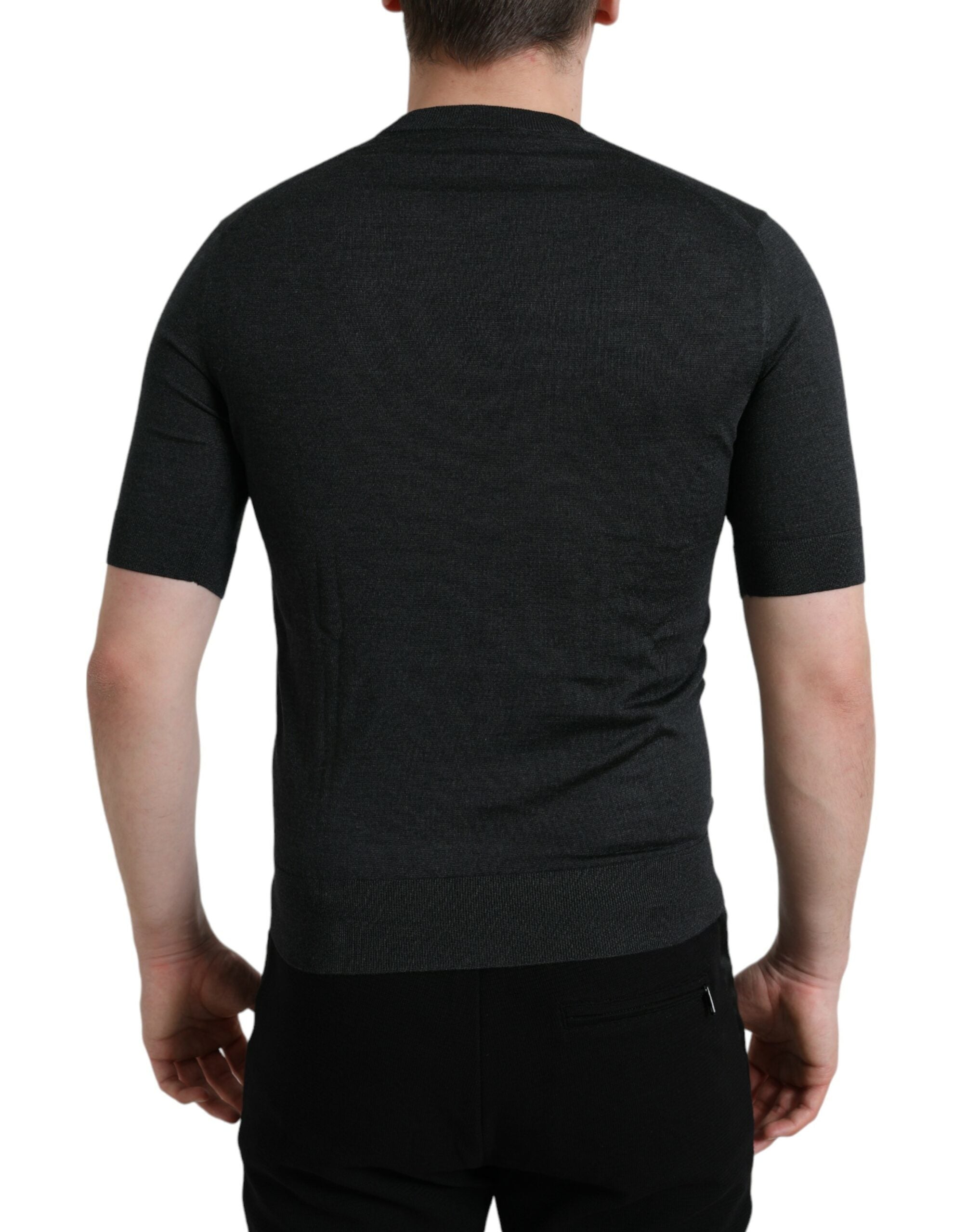 Dark Gray Crew Neck Short Sleeves T-shirt - ventzia