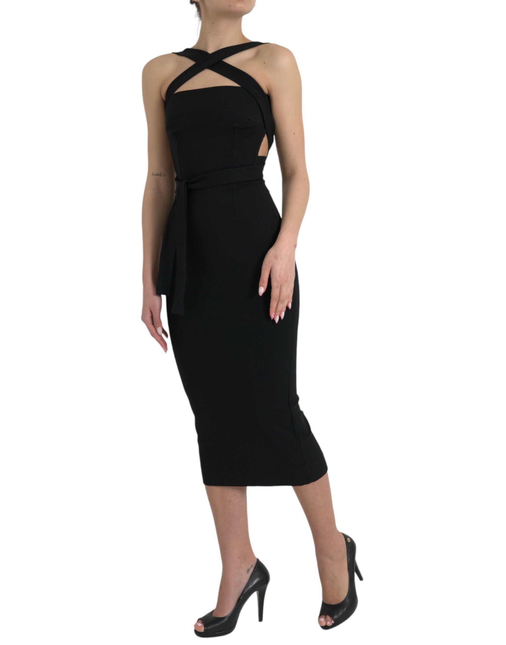 Black Sheath Halter Sleeveless Midi Dress - ventzia