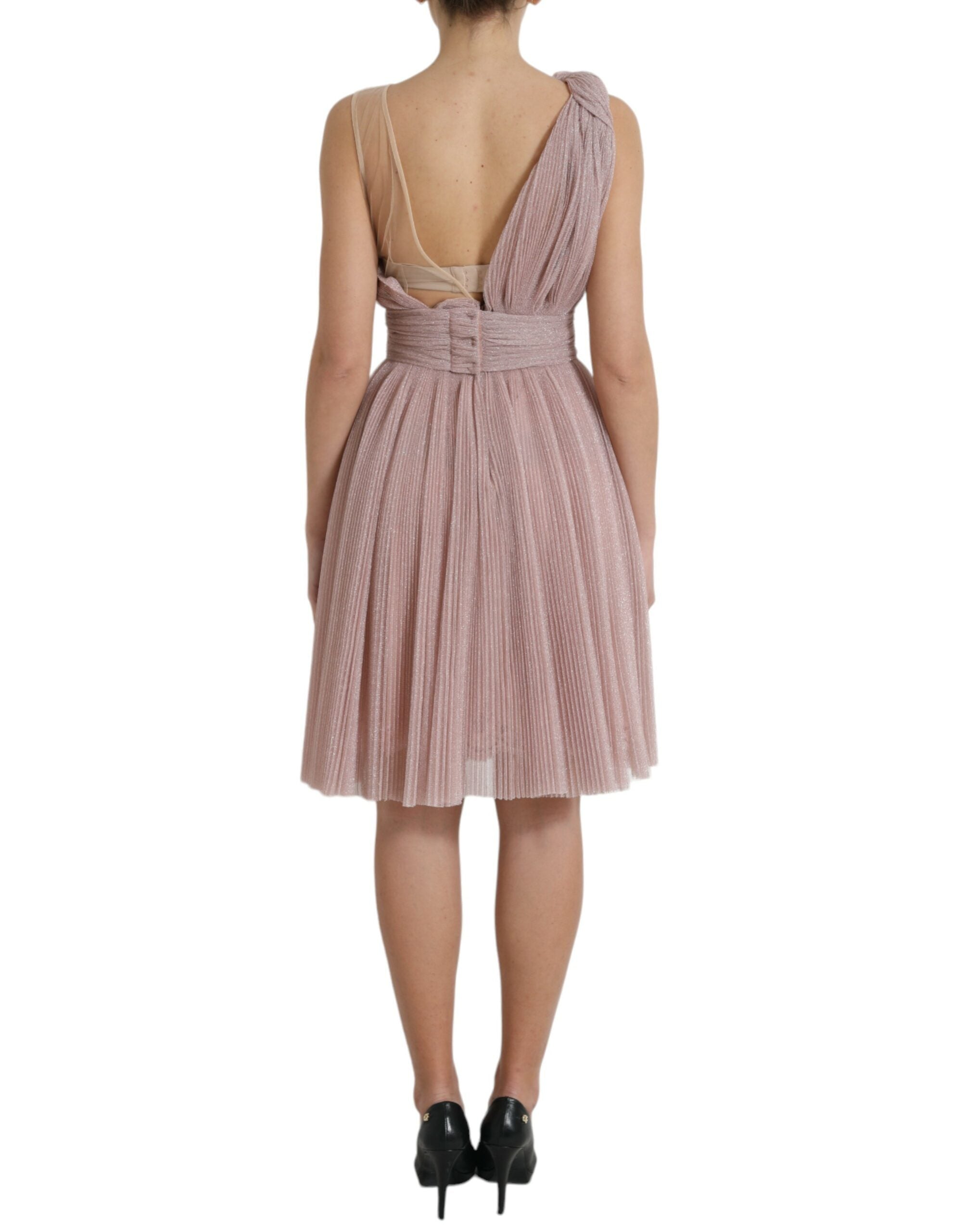 Light Lilac Pleated Lame Tulle One Shoulder Dress - ventzia