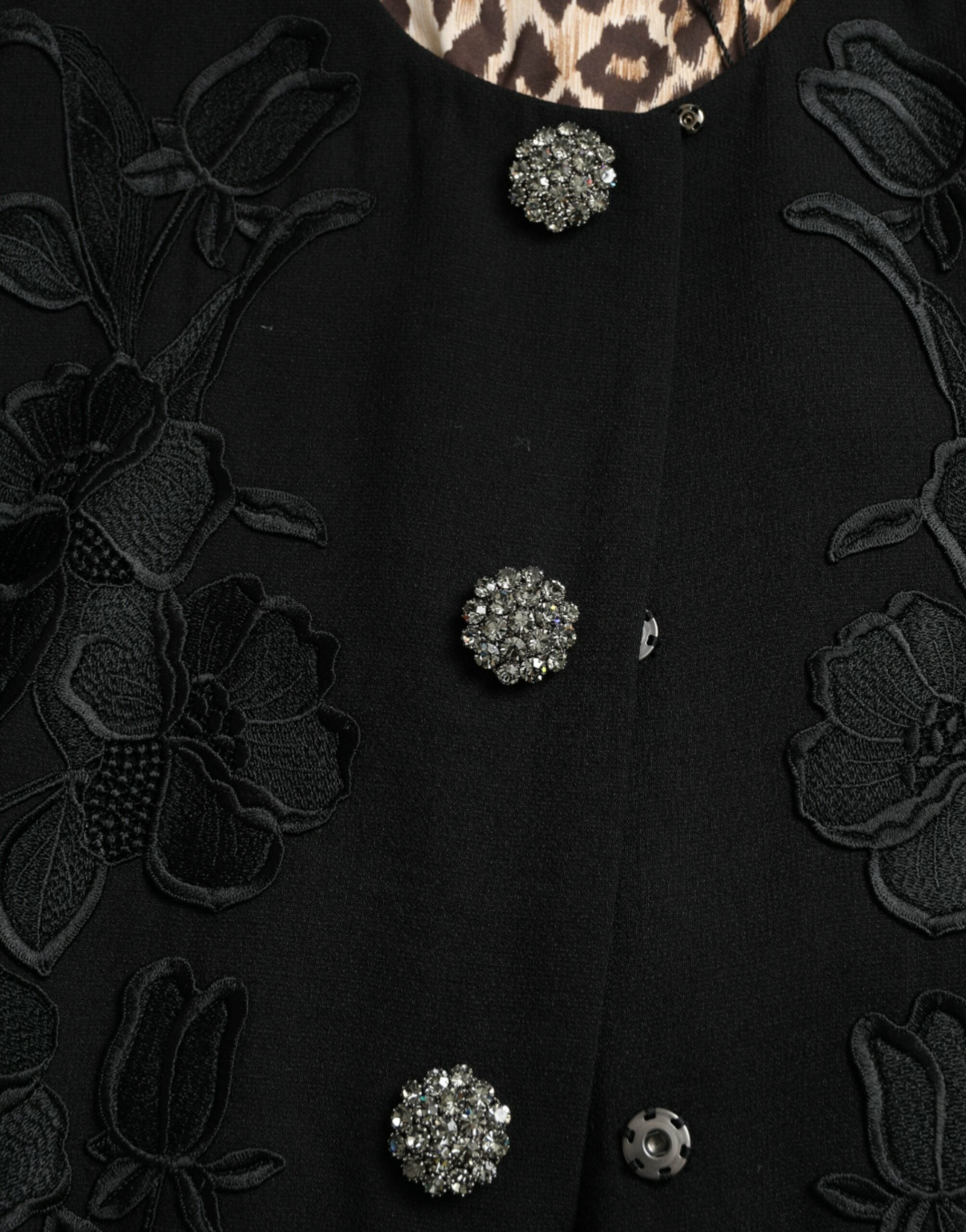 Black Floral Wool Button Embellished Jacket - ventzia