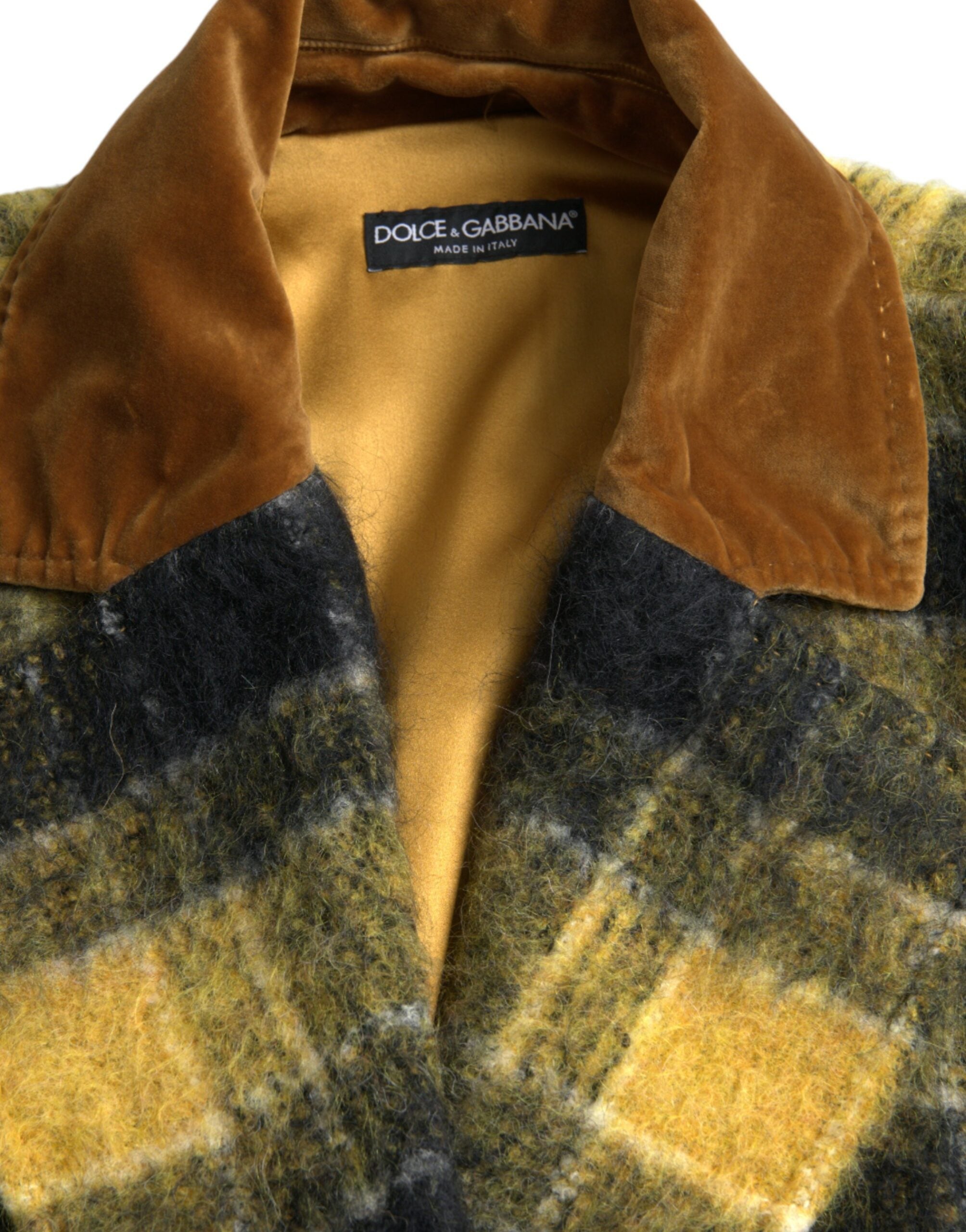 Yellow Checkered Long Sleeve Coat Jacket - ventzia