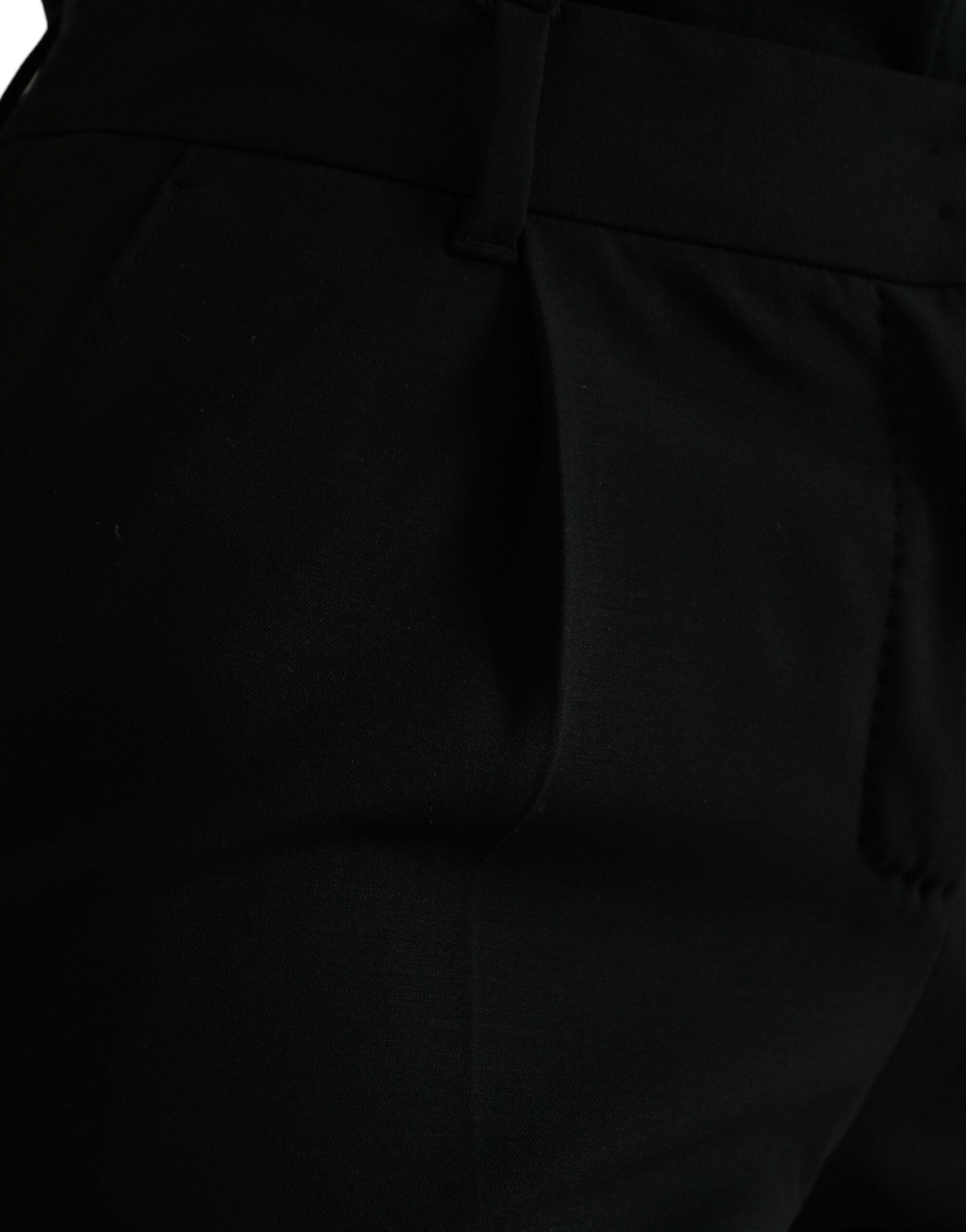 Black Wool Mid Waist Tapered Pants - ventzia