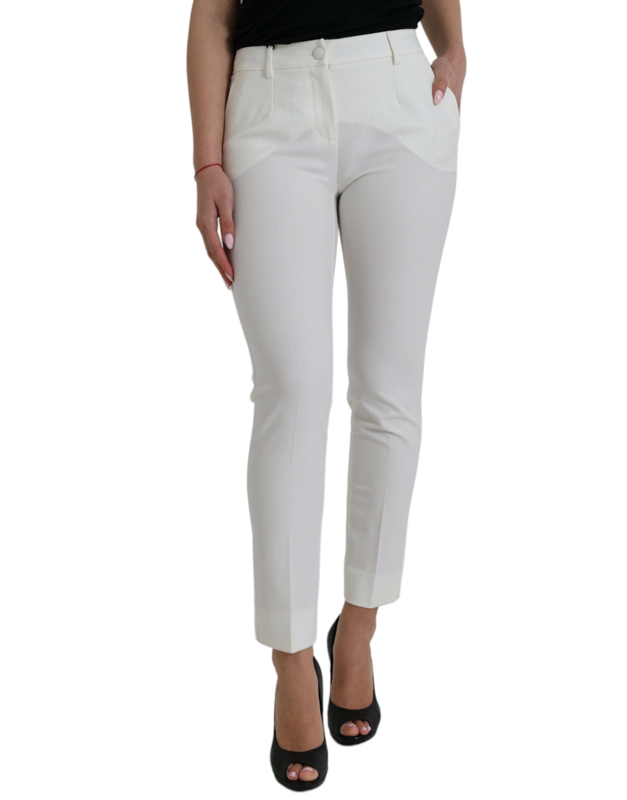 White Wool Mid Waist Tapered Pants - ventzia
