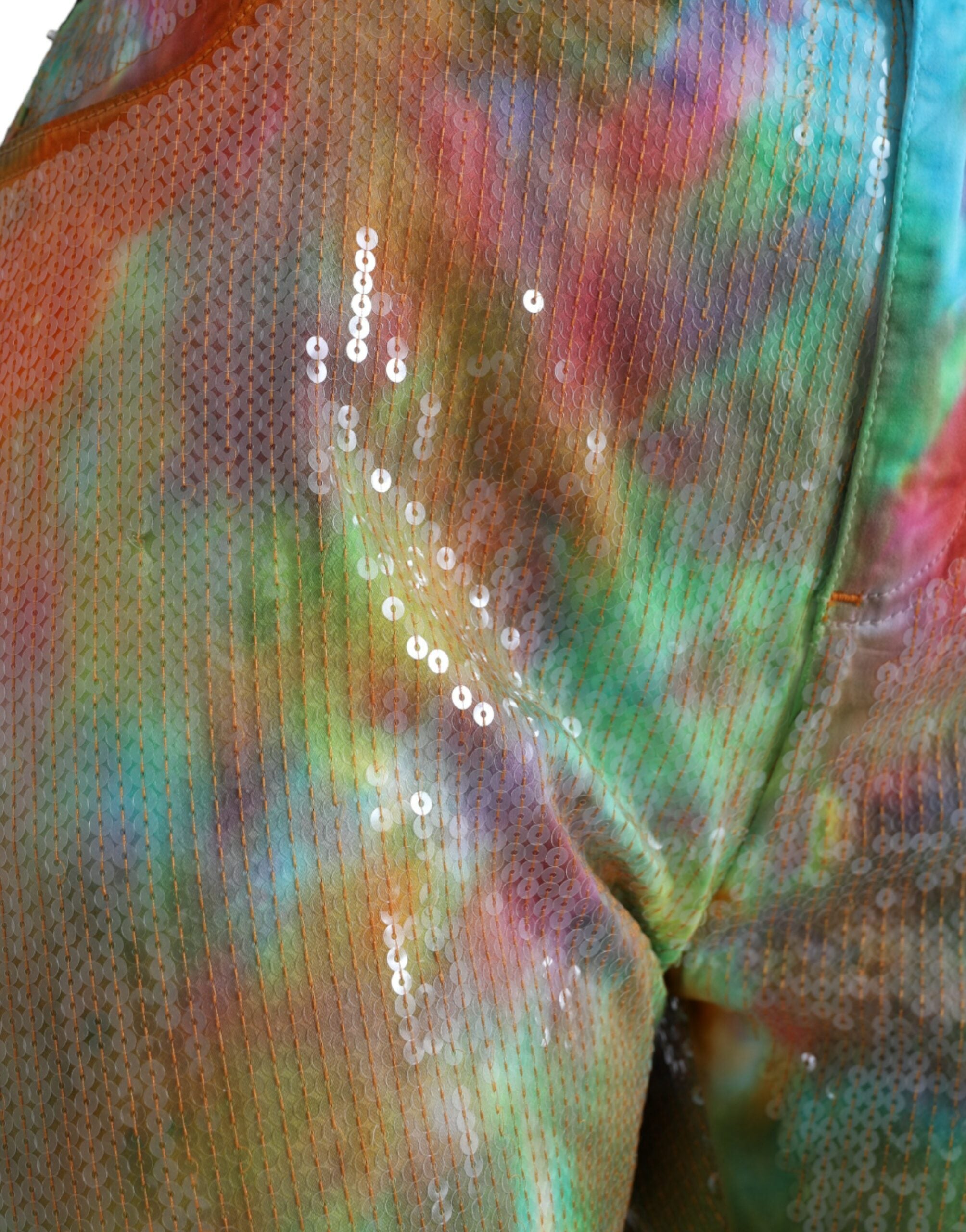 Multicolor Tie Dye Sequined High Waist Cropped Pants - ventzia
