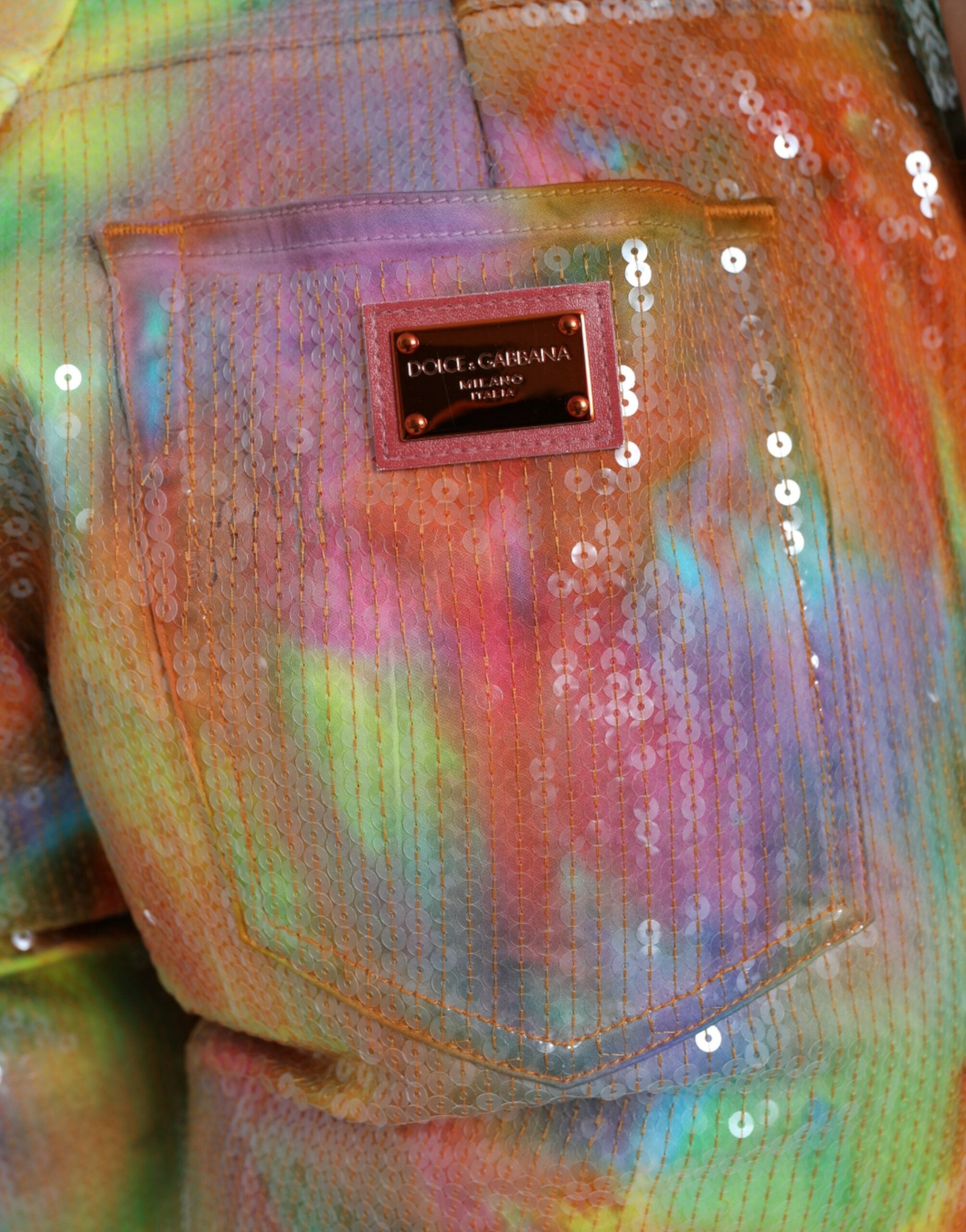 Multicolor Tie Dye Sequined High Waist Cropped Pants - ventzia