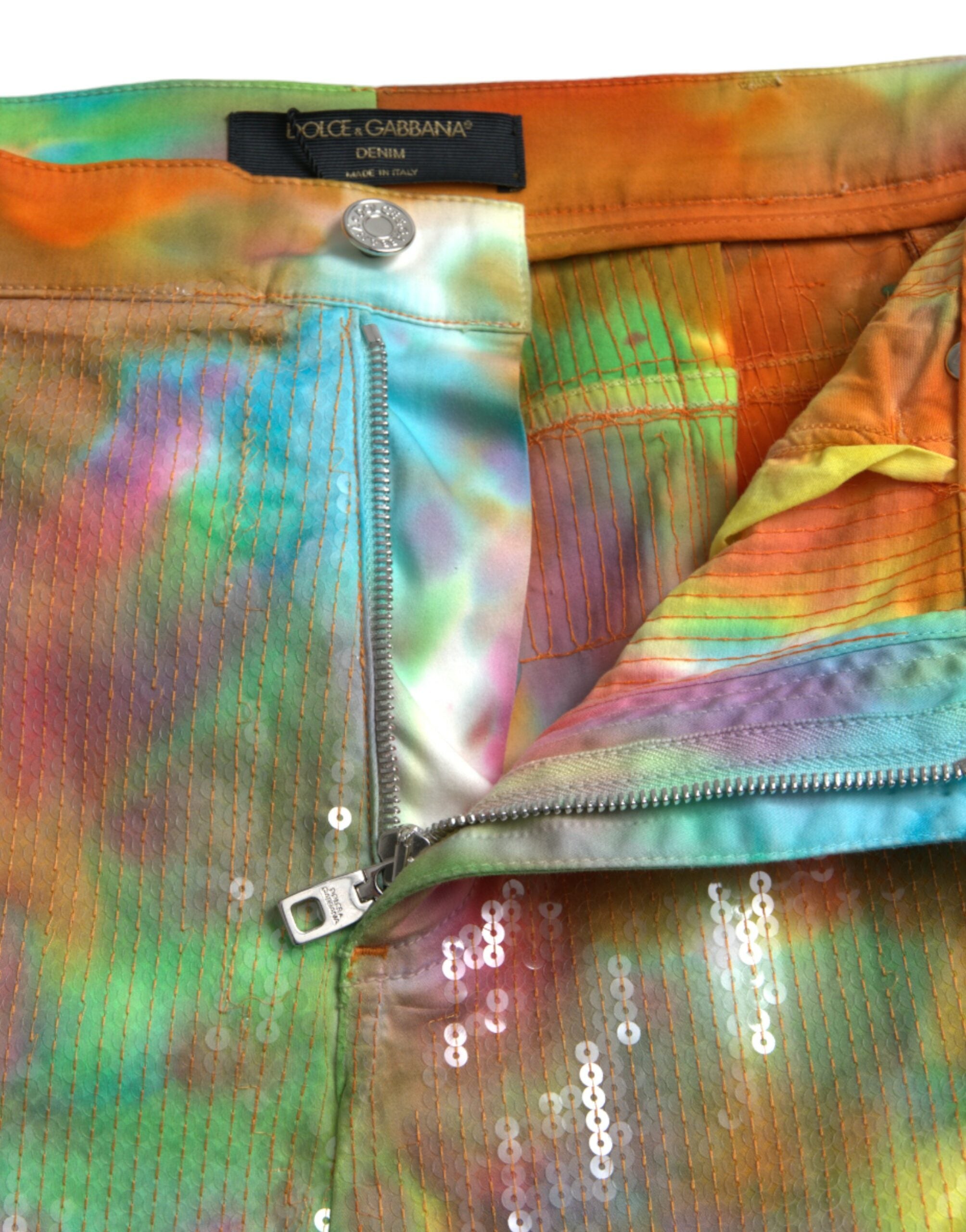 Multicolor Tie Dye Sequined High Waist Cropped Pants - ventzia