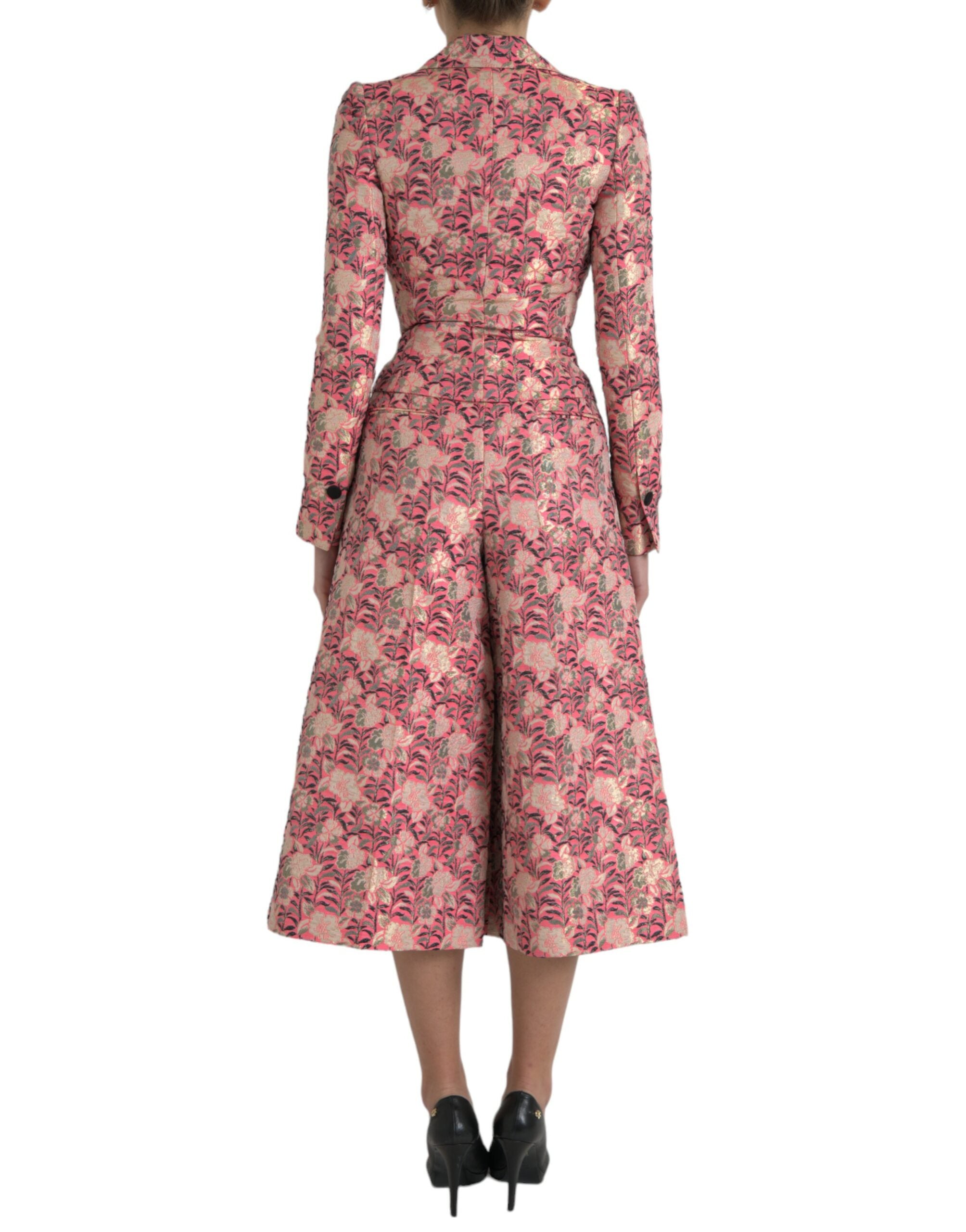 Pink Floral Jacquard Slim Fit 2 Piece Suit - ventzia
