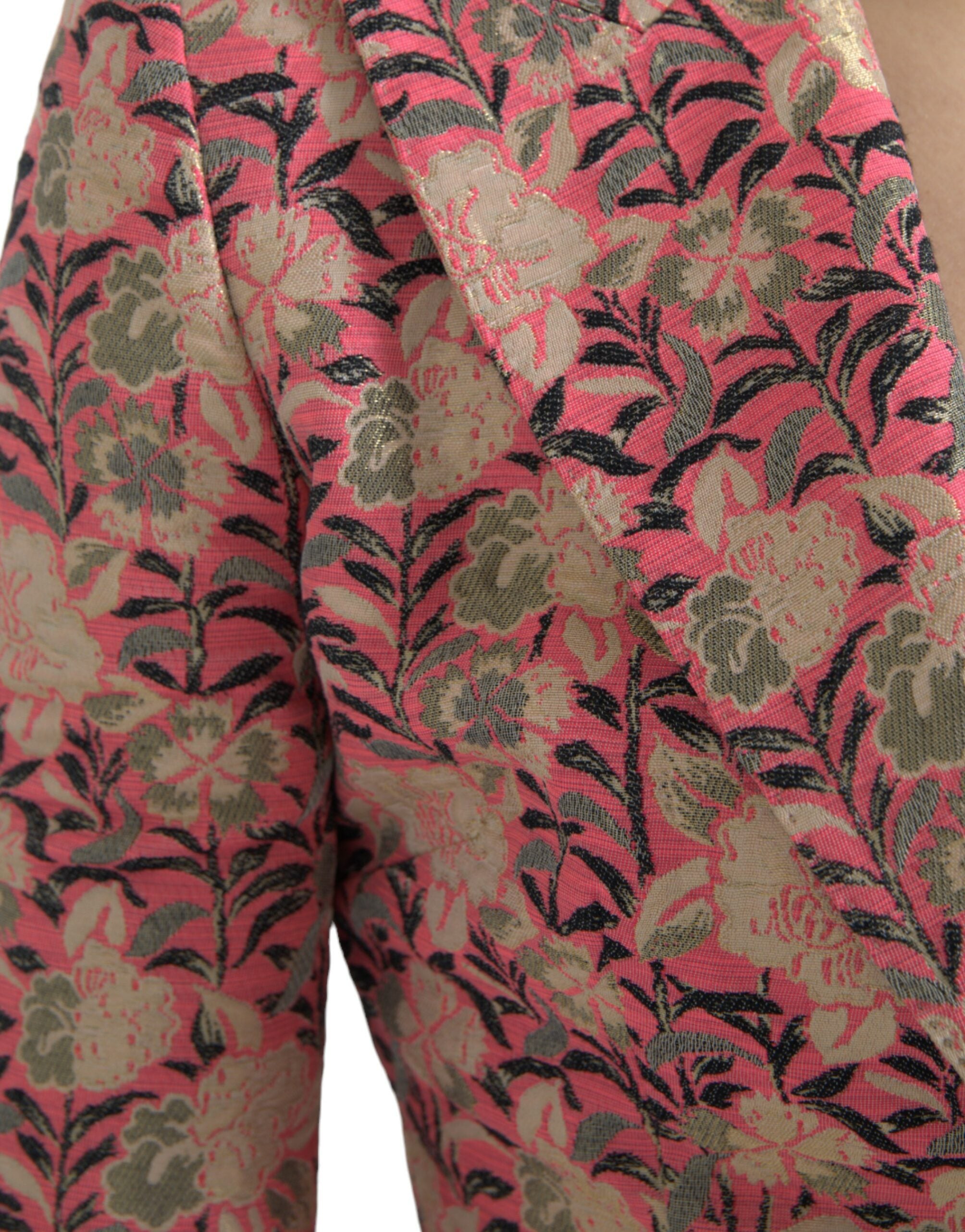 Pink Floral Jacquard Slim Fit 2 Piece Suit - ventzia