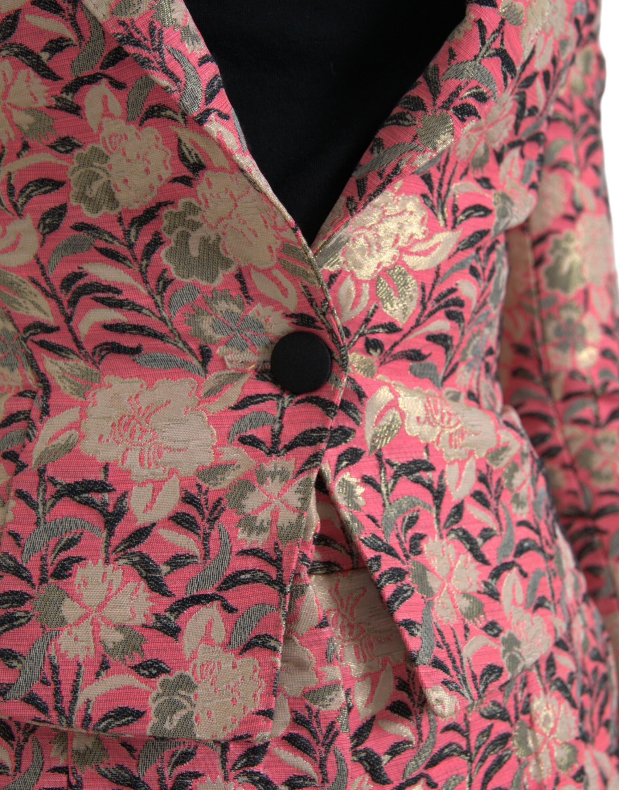 Pink Floral Jacquard Slim Fit 2 Piece Suit - ventzia