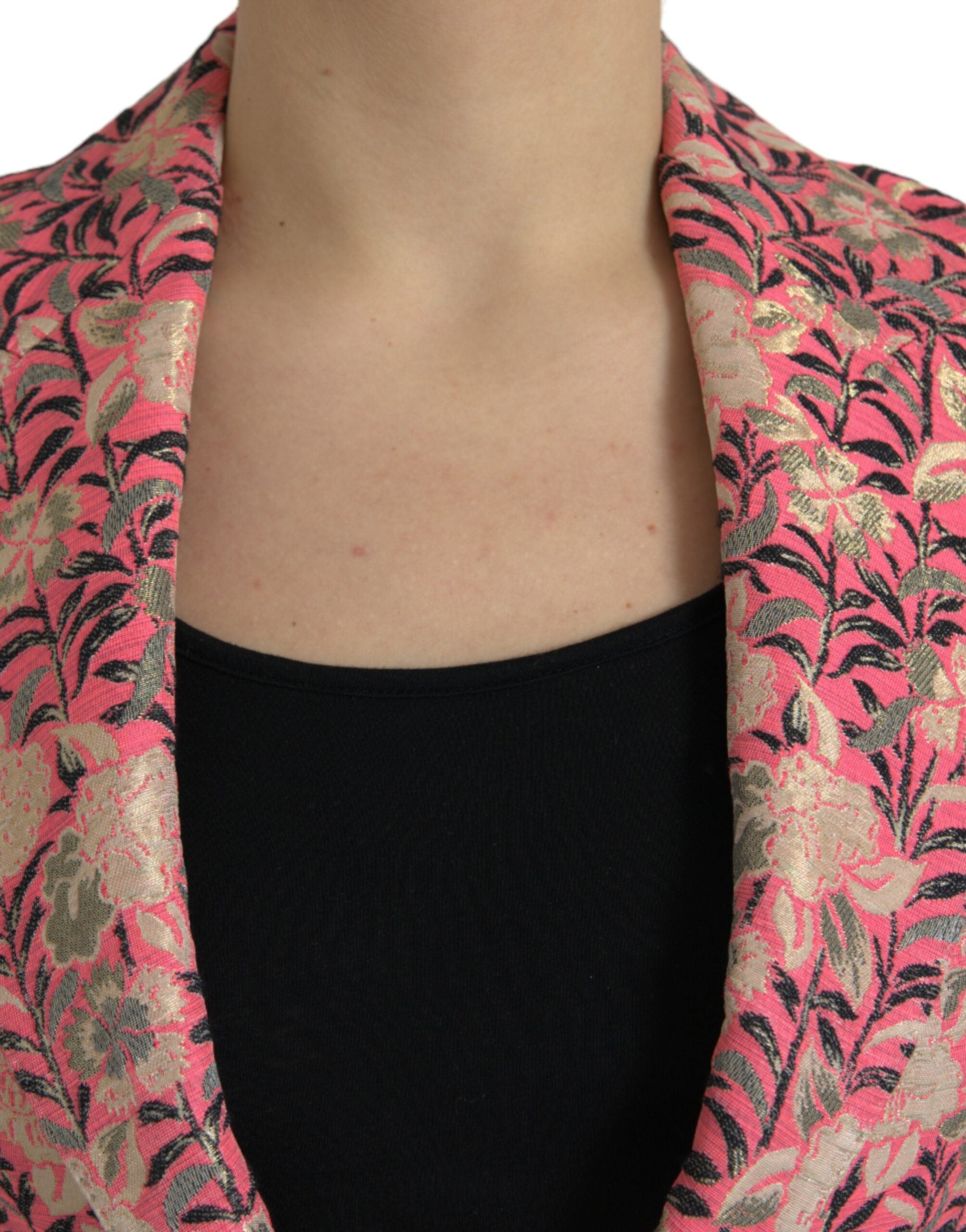 Pink Floral Jacquard Slim Fit 2 Piece Suit - ventzia