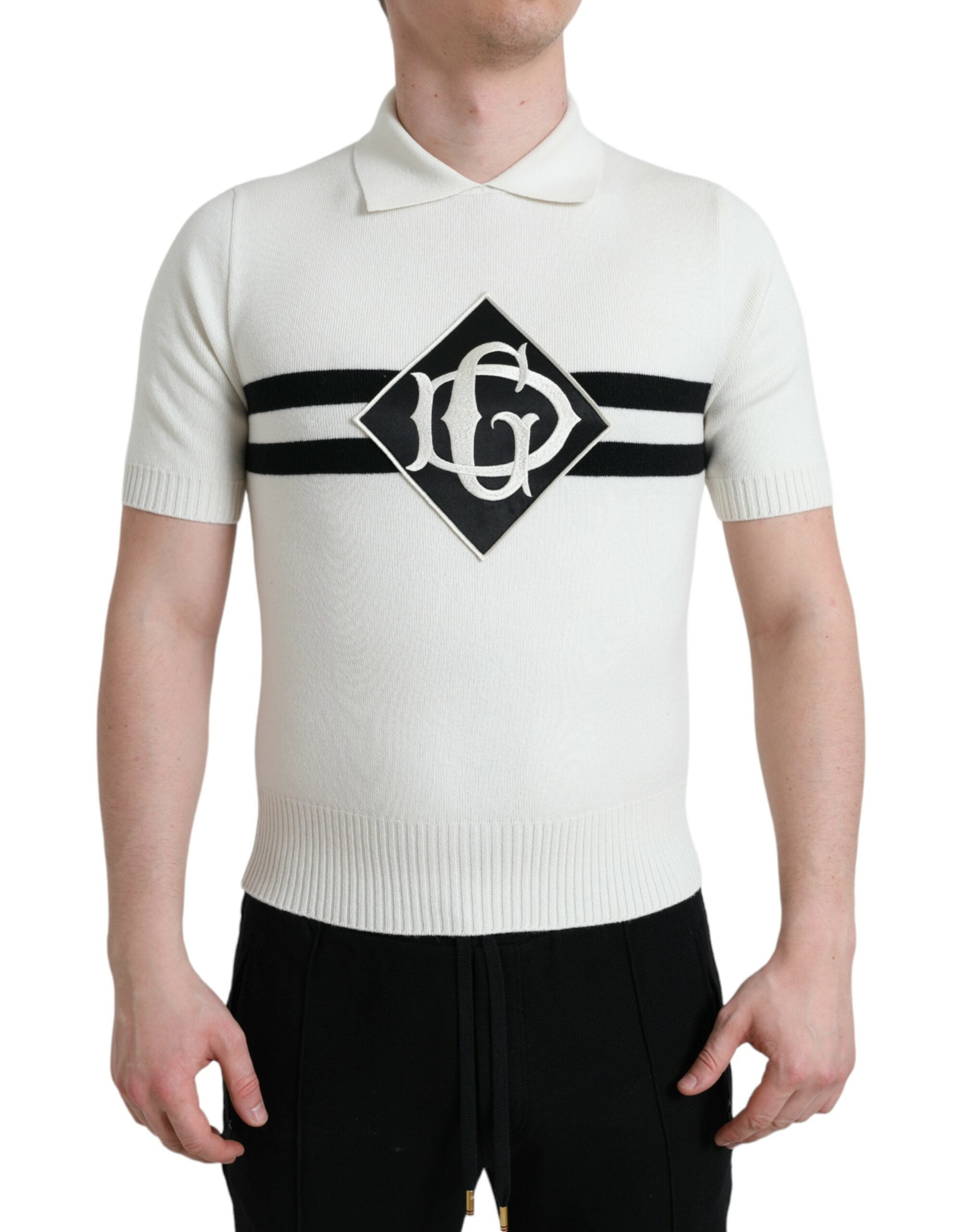 White DG Logo Collared Henley Shirt T-shirt - ventzia