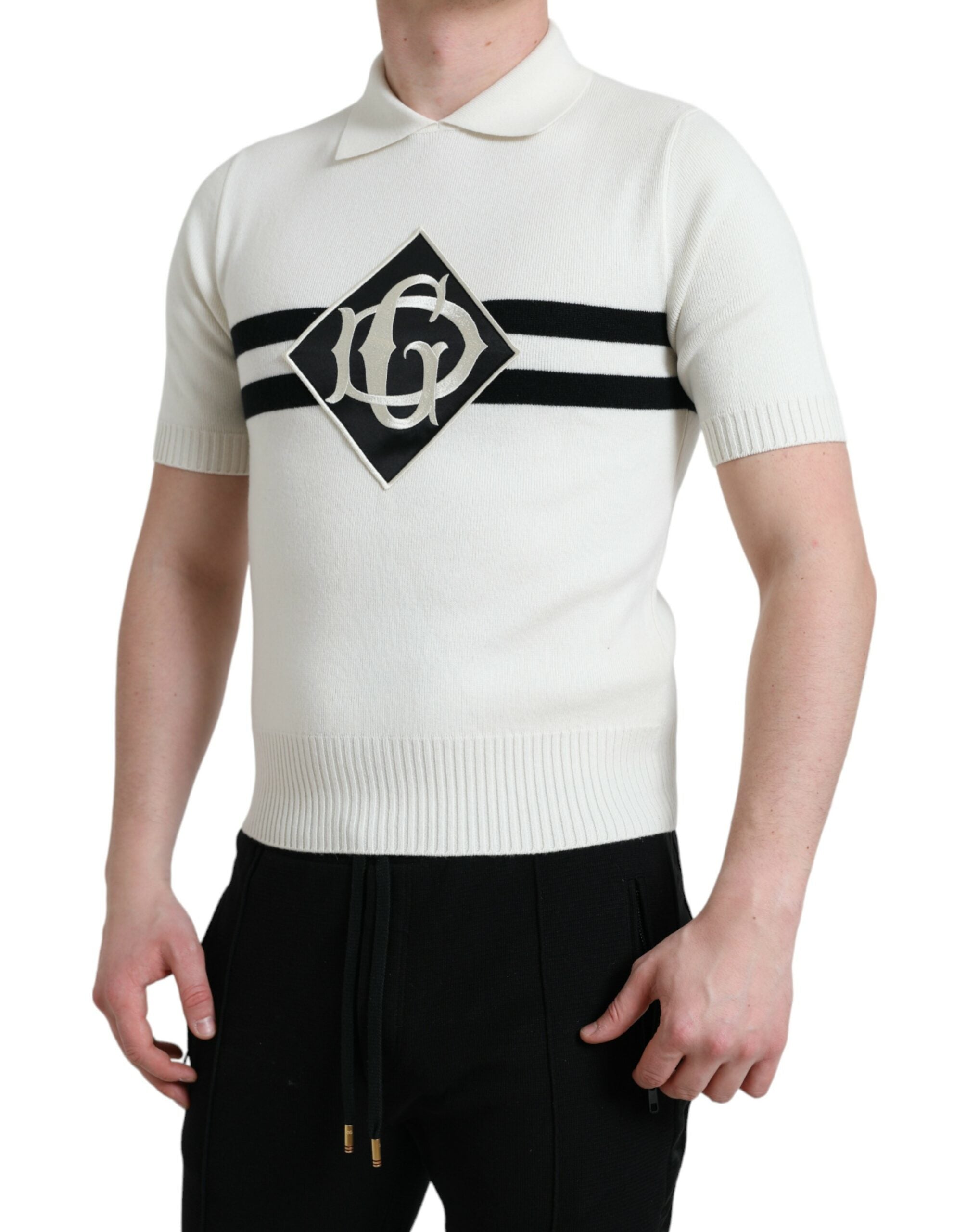 White DG Logo Collared Henley Shirt T-shirt - ventzia