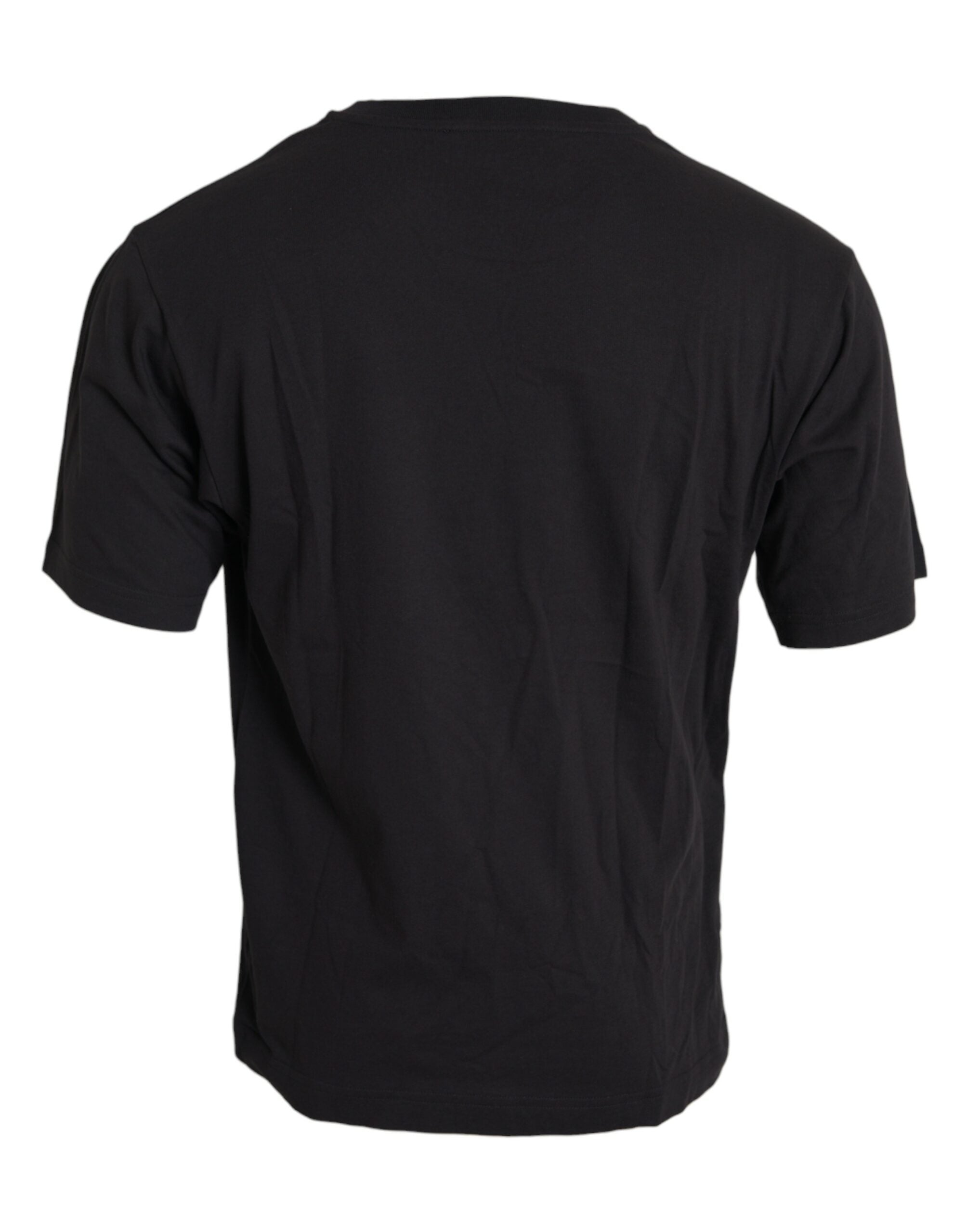 Black Printed Pocket Cotton Crewneck T-shirt - ventzia