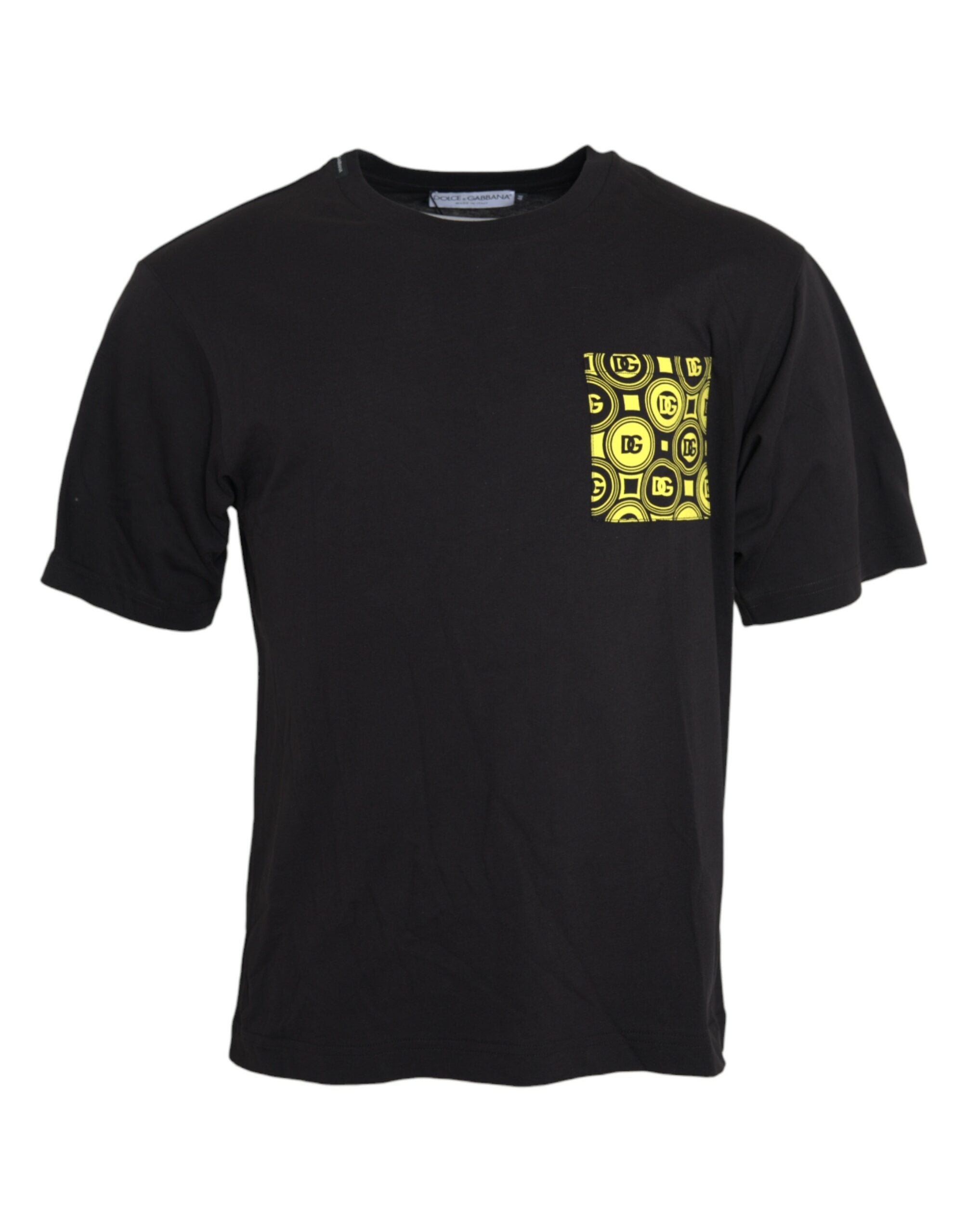 Black Printed Pocket Cotton Crewneck T-shirt - ventzia