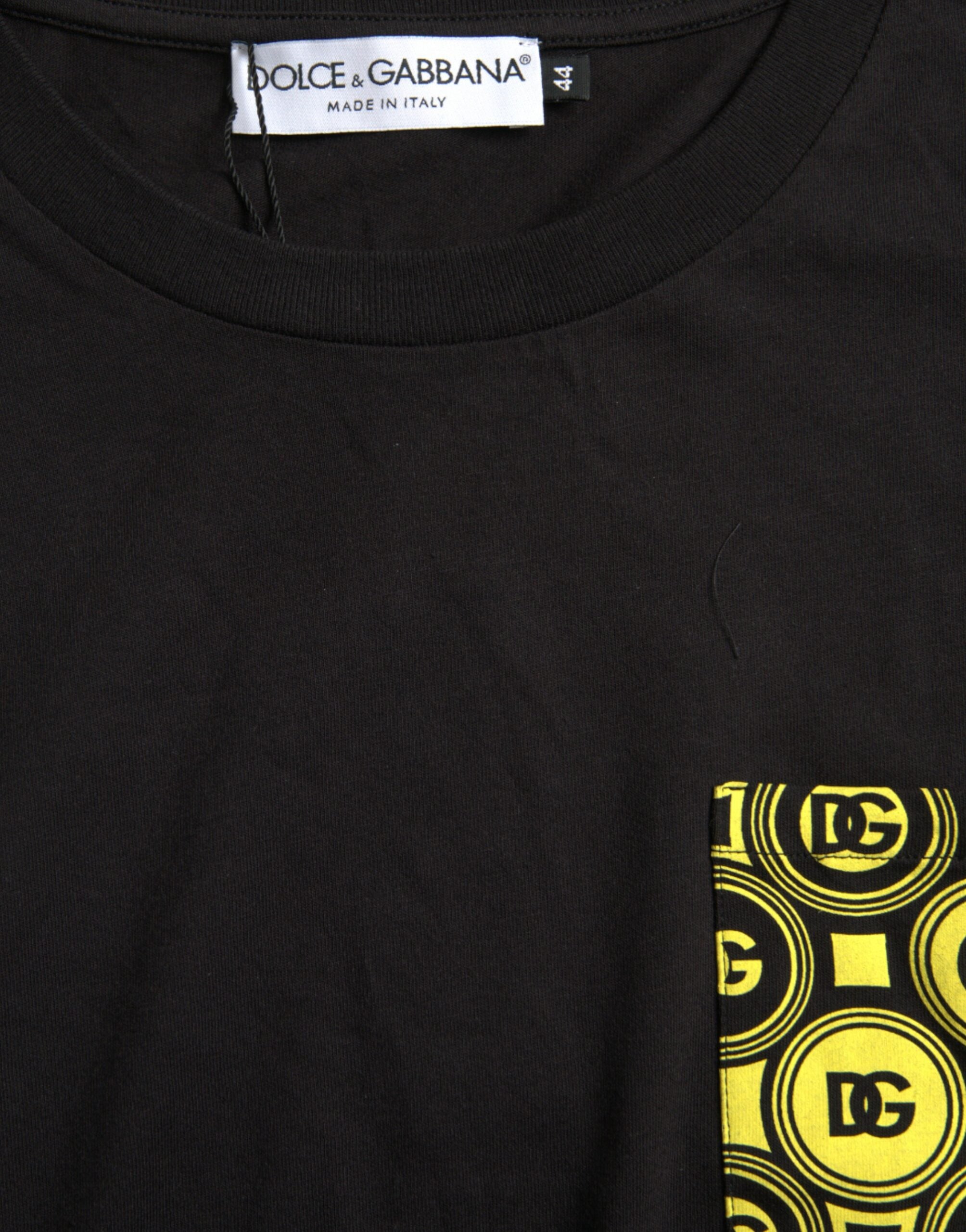 Black Printed Pocket Cotton Crewneck T-shirt - ventzia
