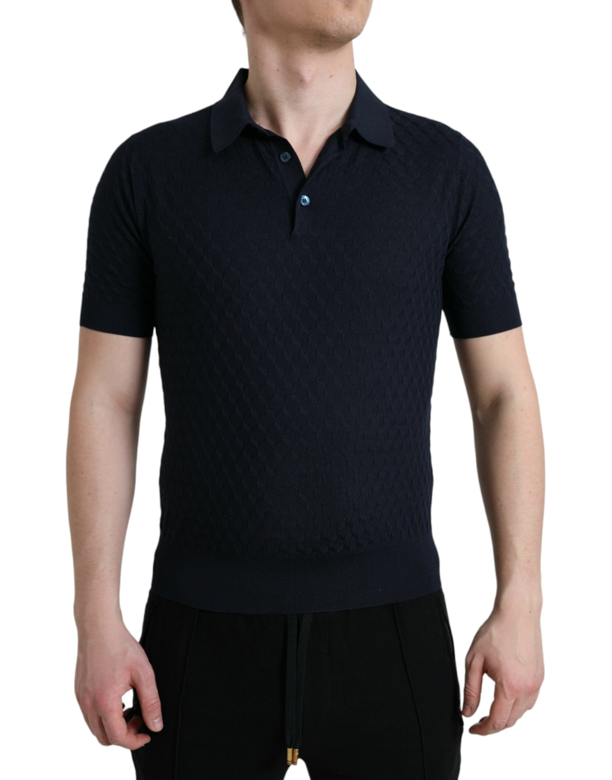Dark Blue Collared Short Sleeve Polo T-shirt - ventzia