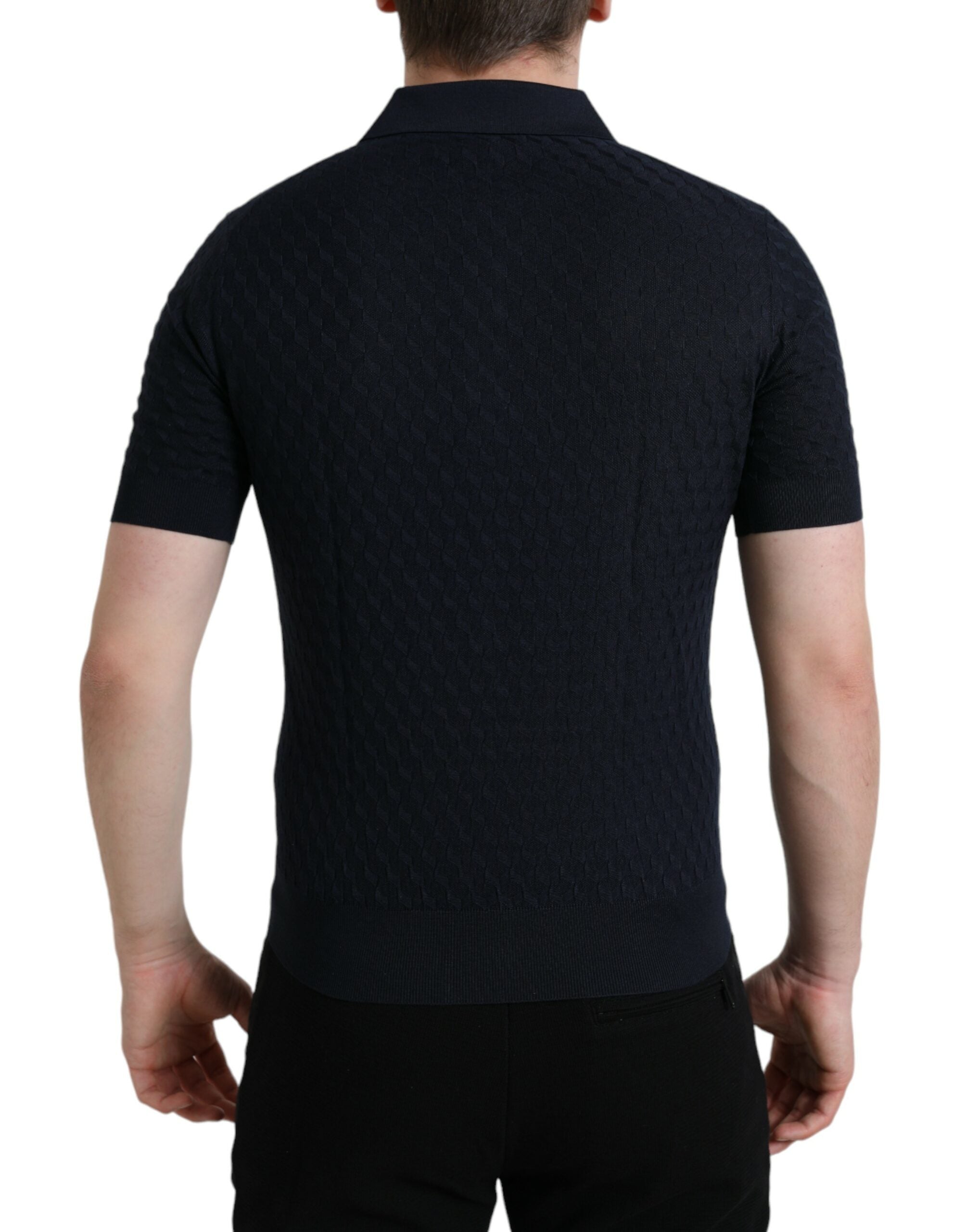Dark Blue Collared Short Sleeve Polo T-shirt - ventzia