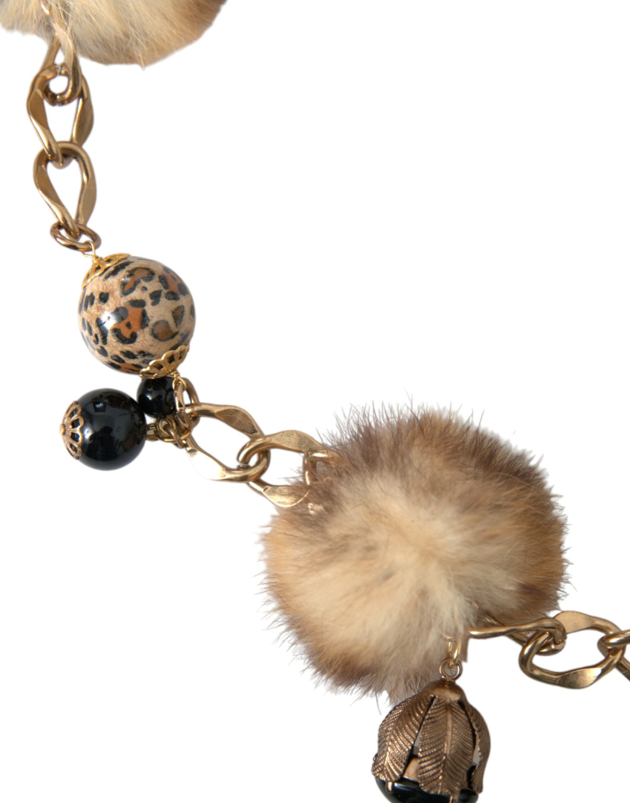 Gold Brass Leopard Fur Pearl Collier Chain Belt - ventzia