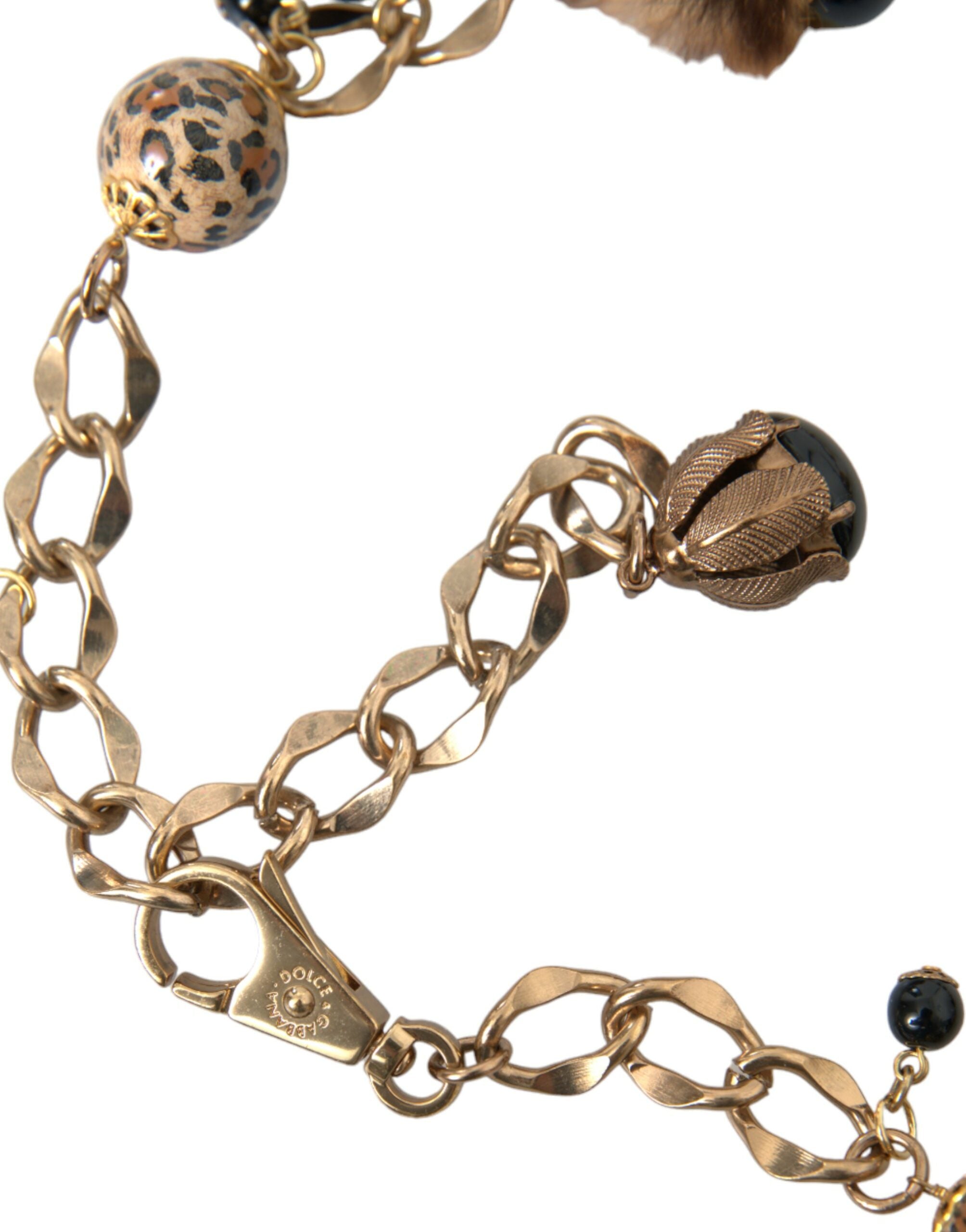 Gold Brass Leopard Fur Pearl Collier Chain Belt - ventzia