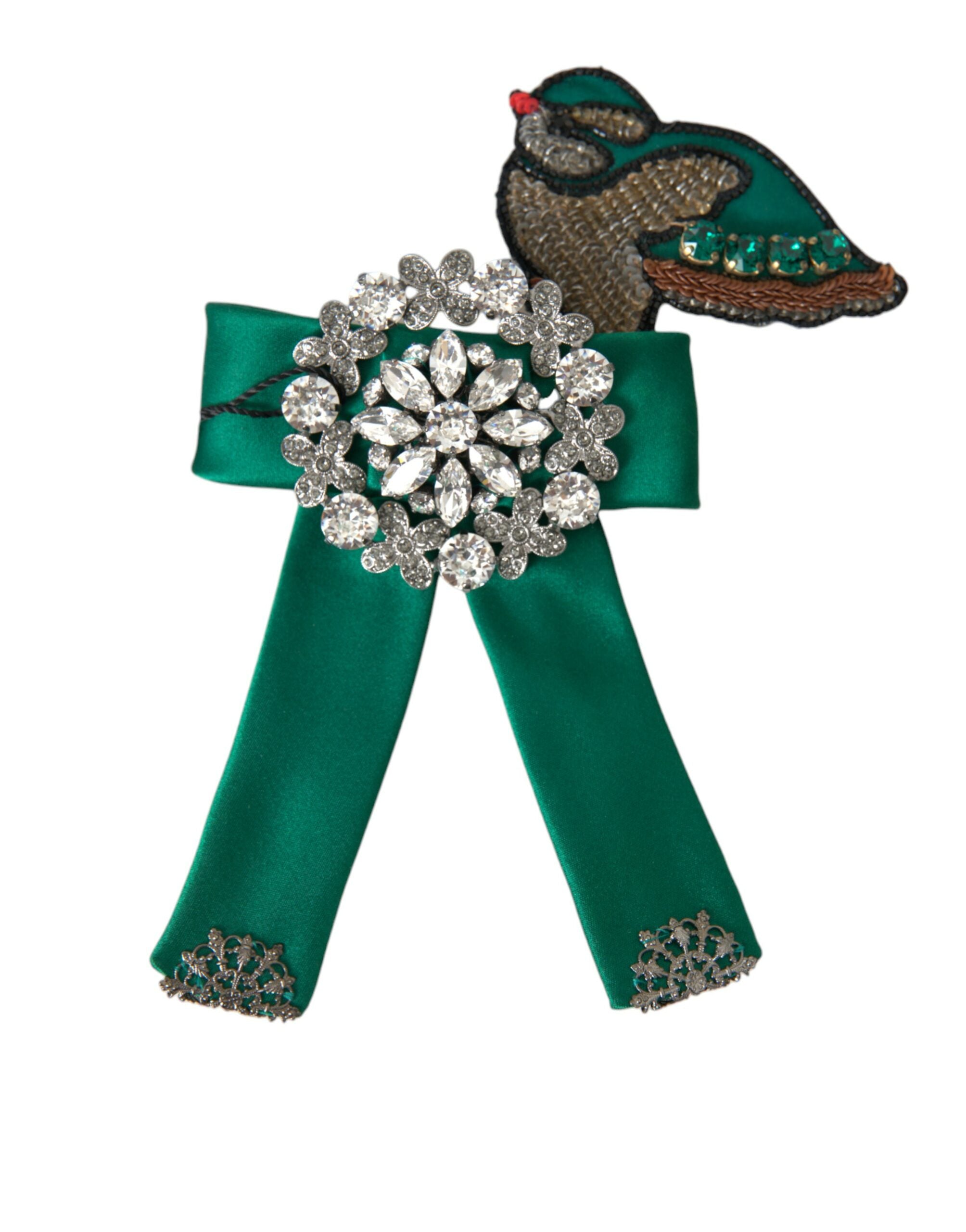 Green Satin Bird Crystal Women Hair Clip - ventzia