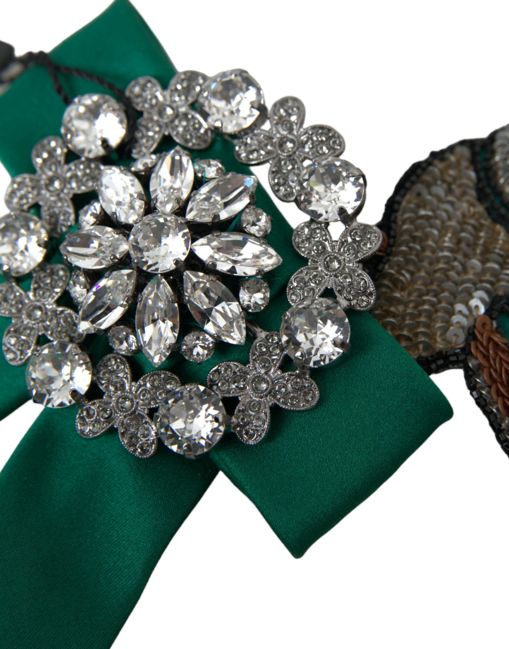 Green Satin Bird Crystal Women Hair Clip - ventzia