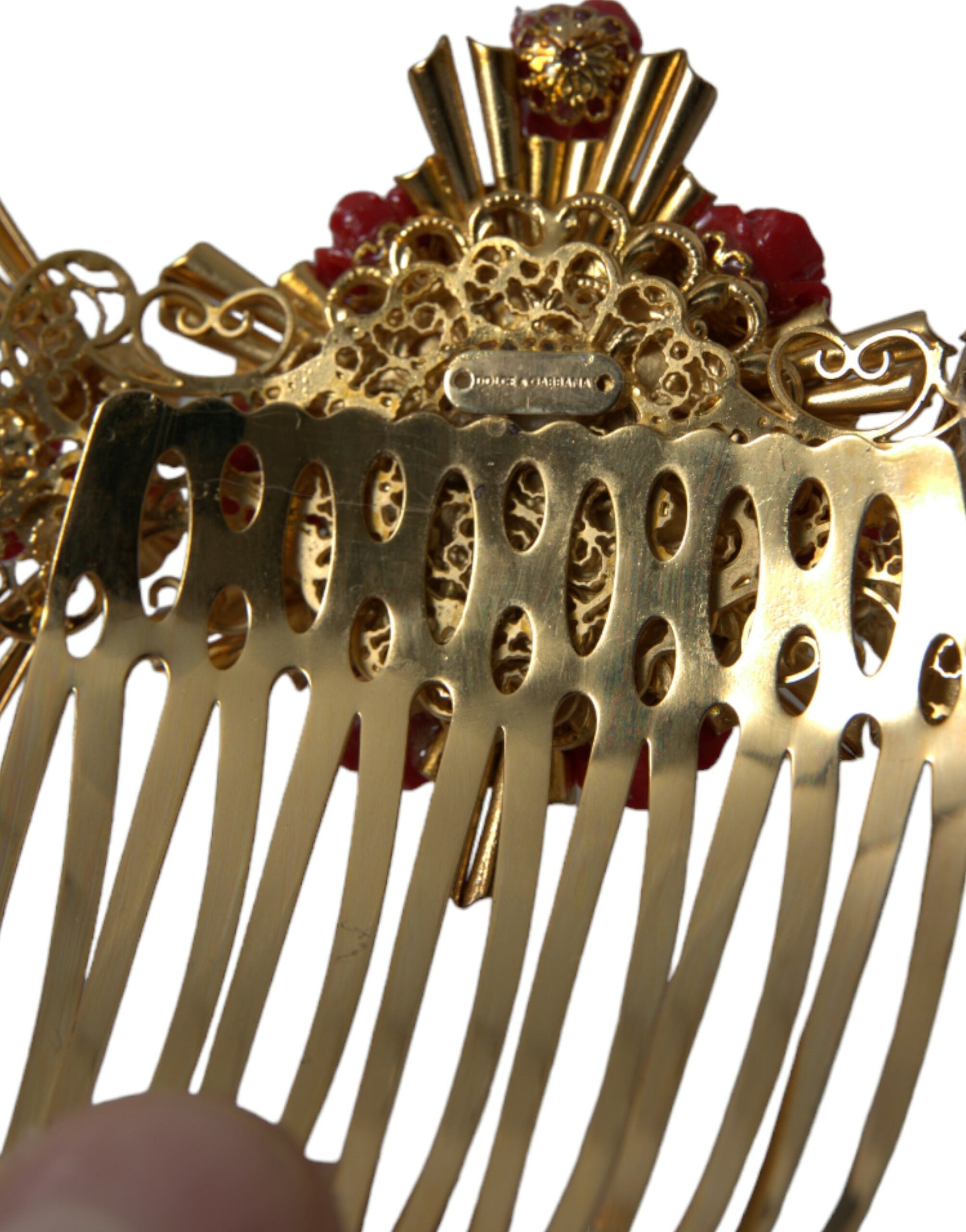 Gold Brass Crystal Heart Floral Hair Comb - ventzia