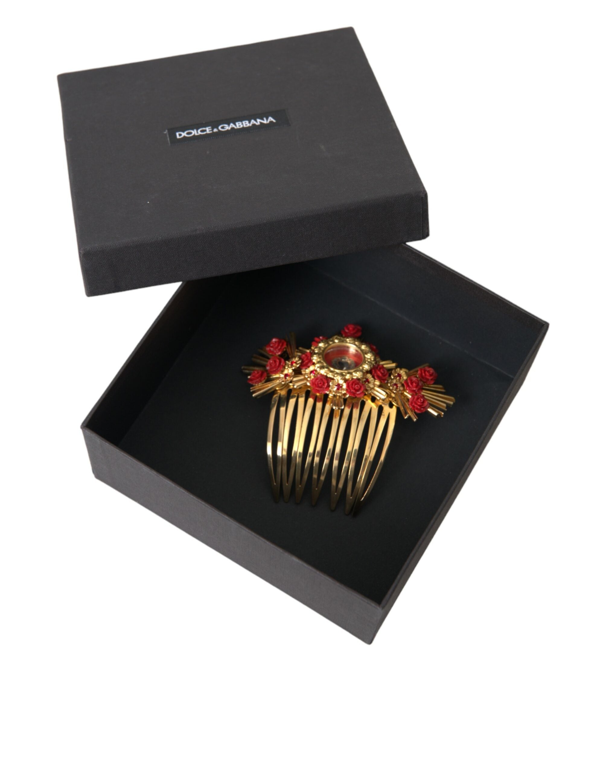 Gold Brass Crystal Heart Floral Hair Comb - ventzia