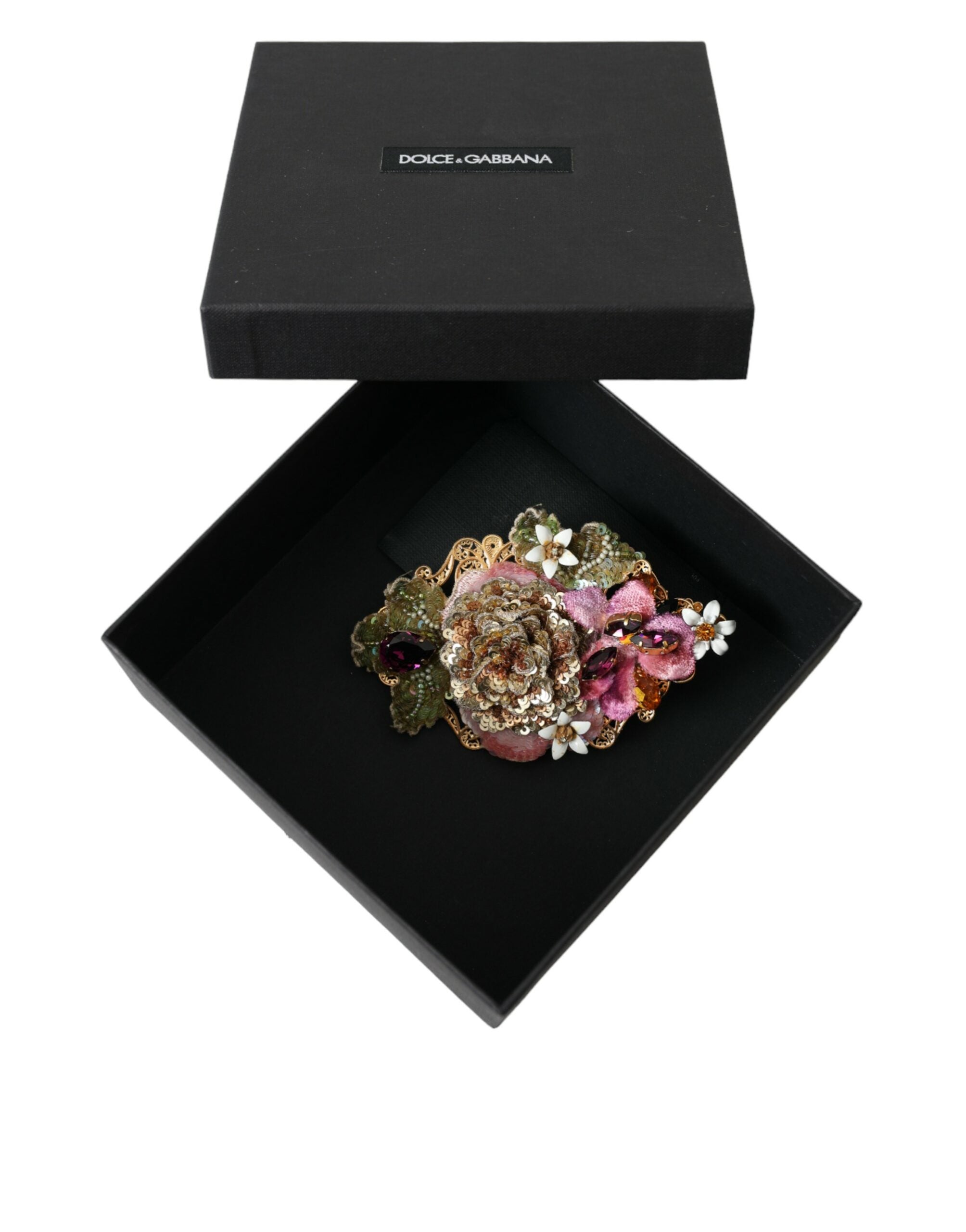 Gold Brass Floral Crystal Sequined Hair Clip - ventzia