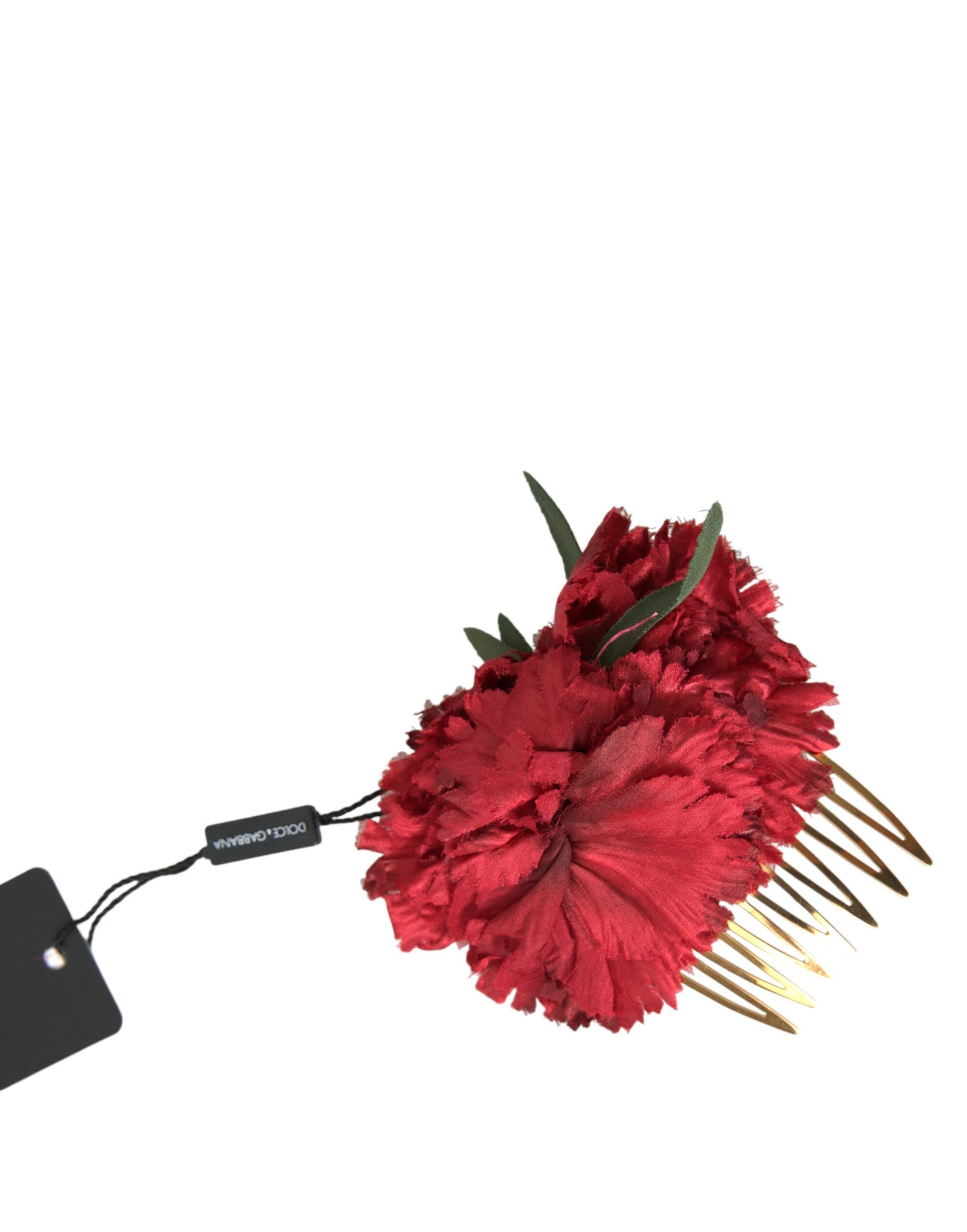 Red Silk Floral Gold Brass Women Hair Comb - ventzia