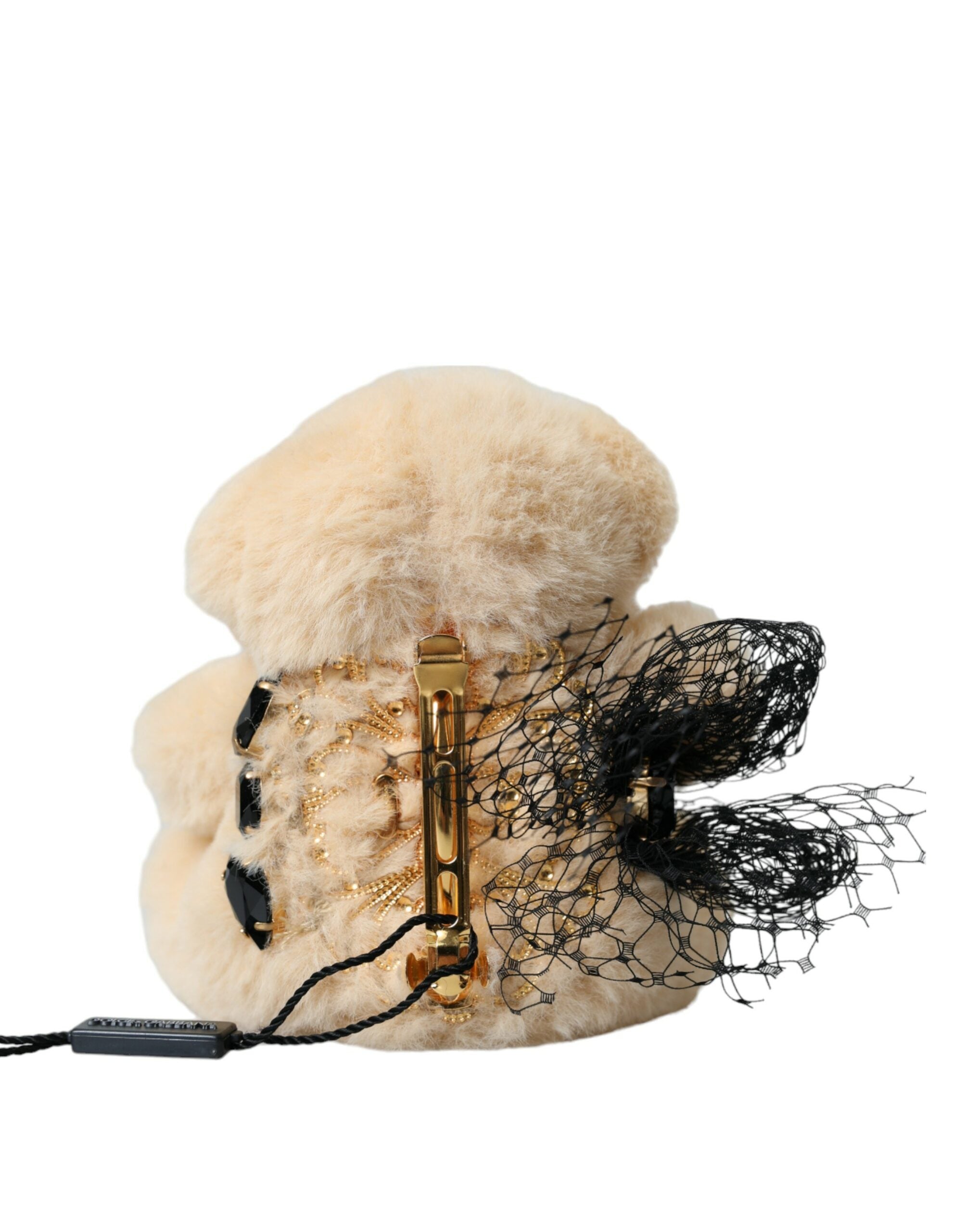 Beige Teddy Bear Mesh Net Band Hair Clip - ventzia