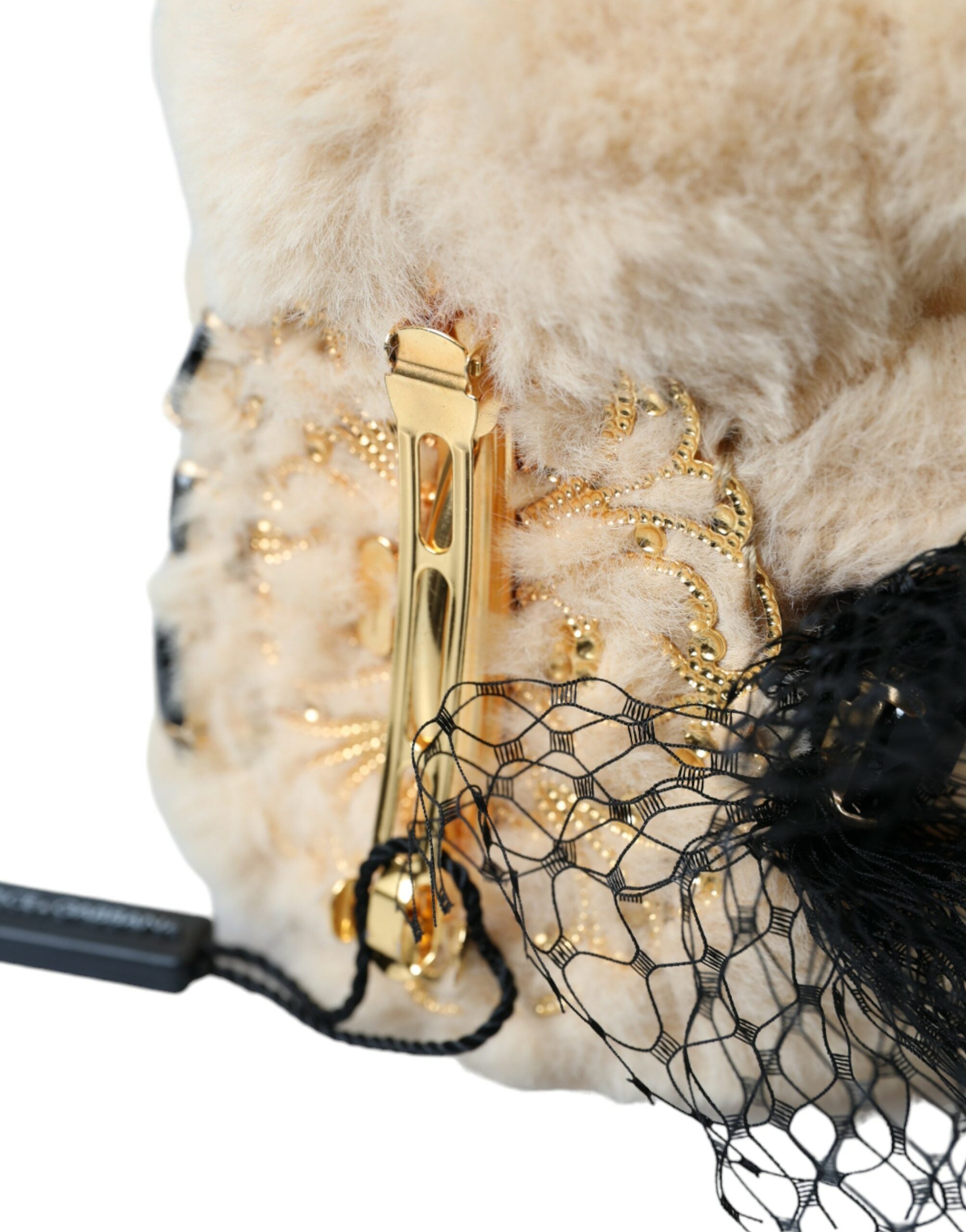 Beige Teddy Bear Mesh Net Band Hair Clip - ventzia