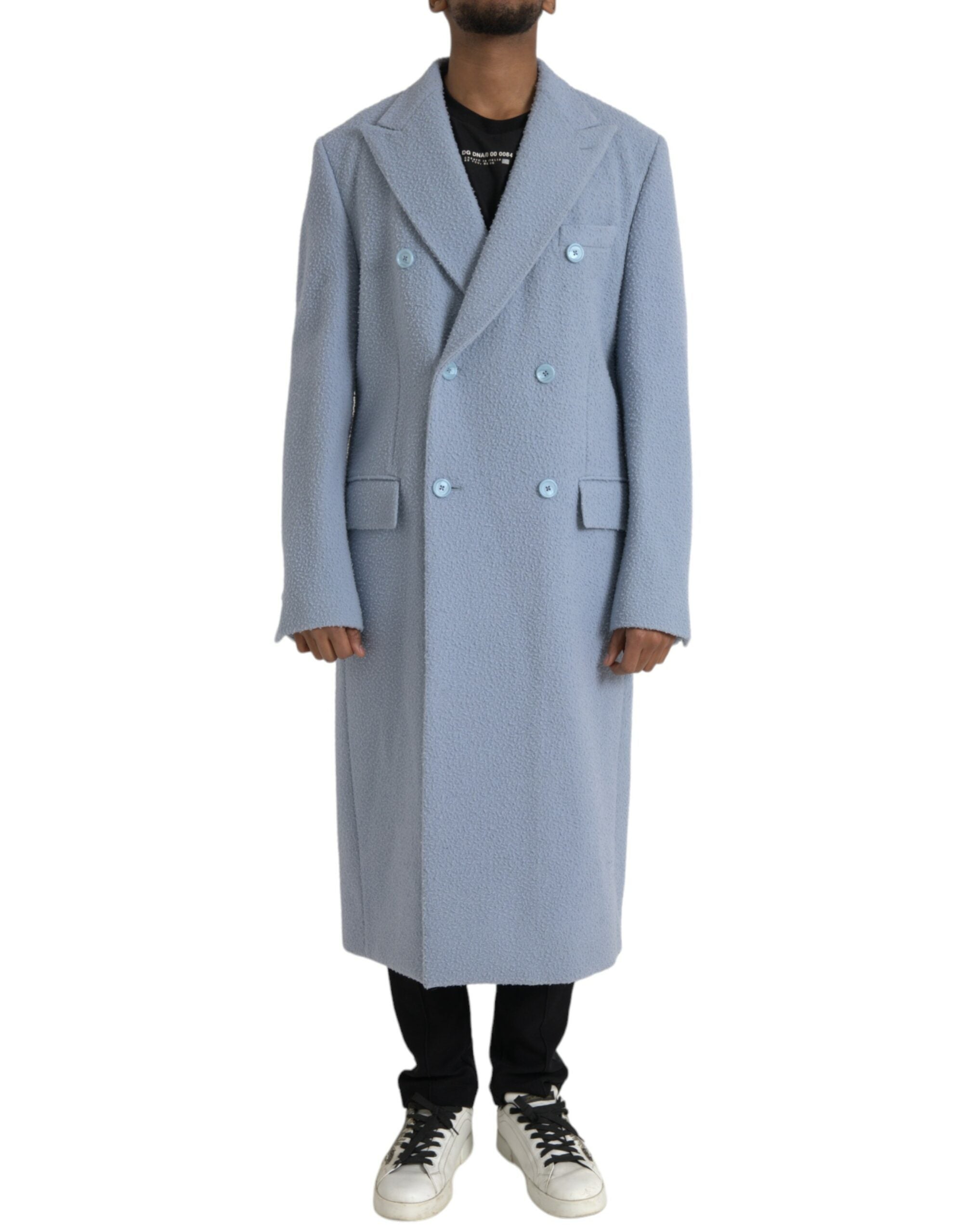 Blue Double Breasted Long Trench Coat Jacket - ventzia