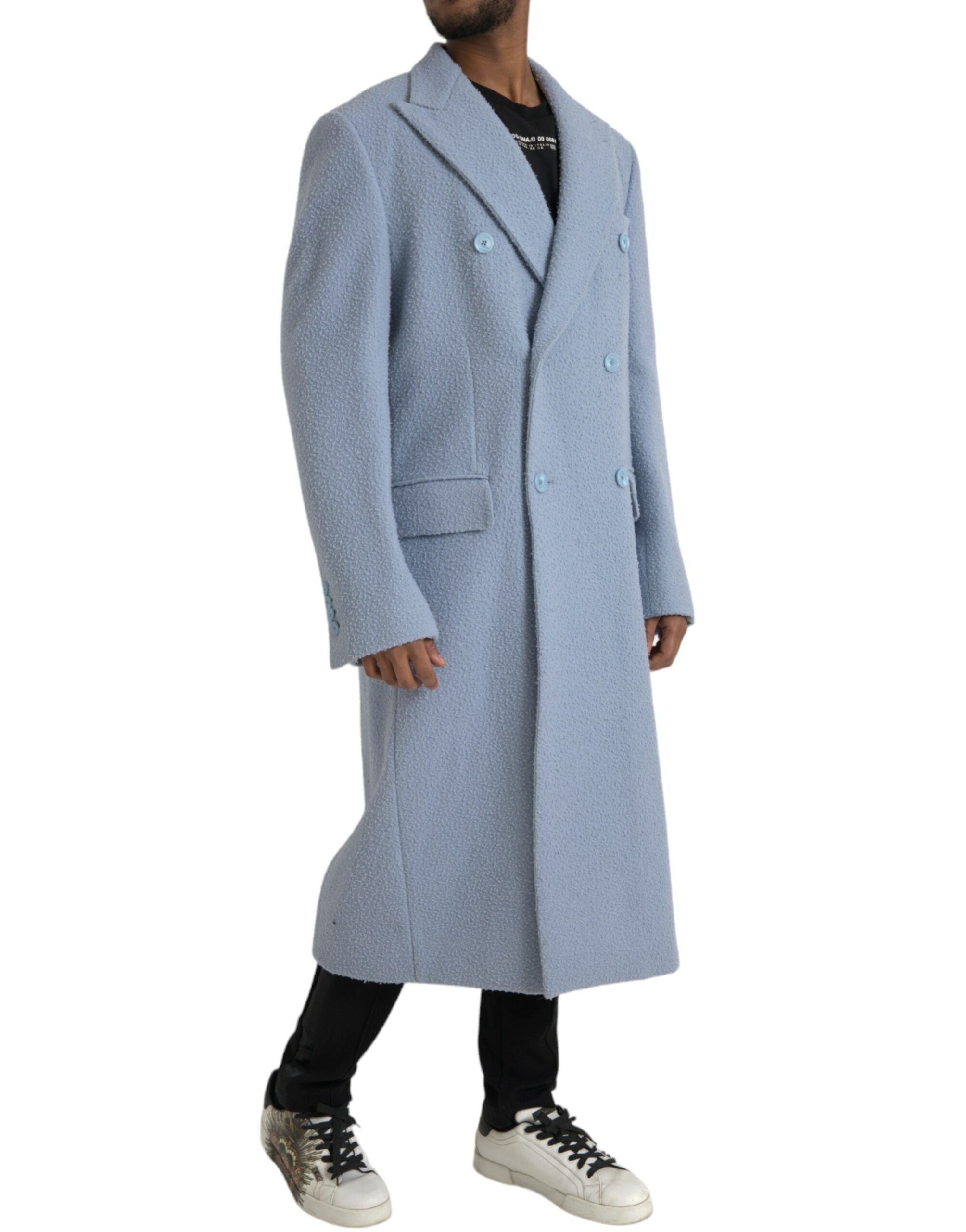 Blue Double Breasted Long Trench Coat Jacket - ventzia