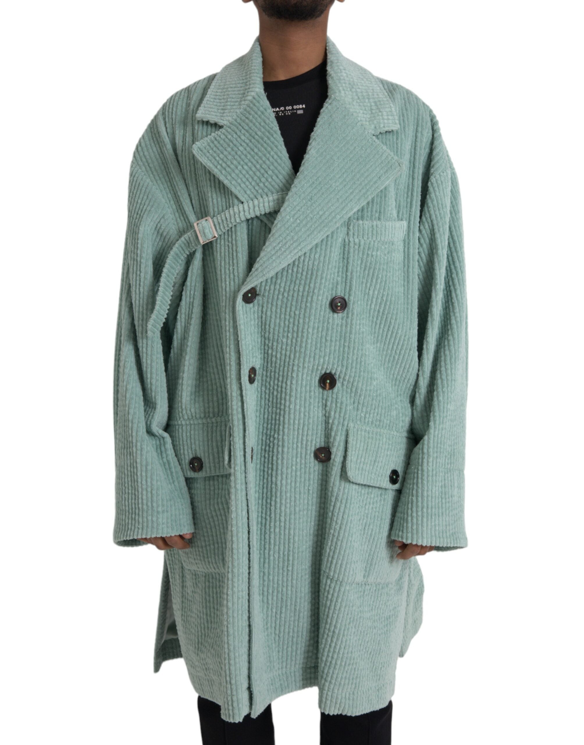Blue Double Breasted Corduroy Cotton Jacket - ventzia