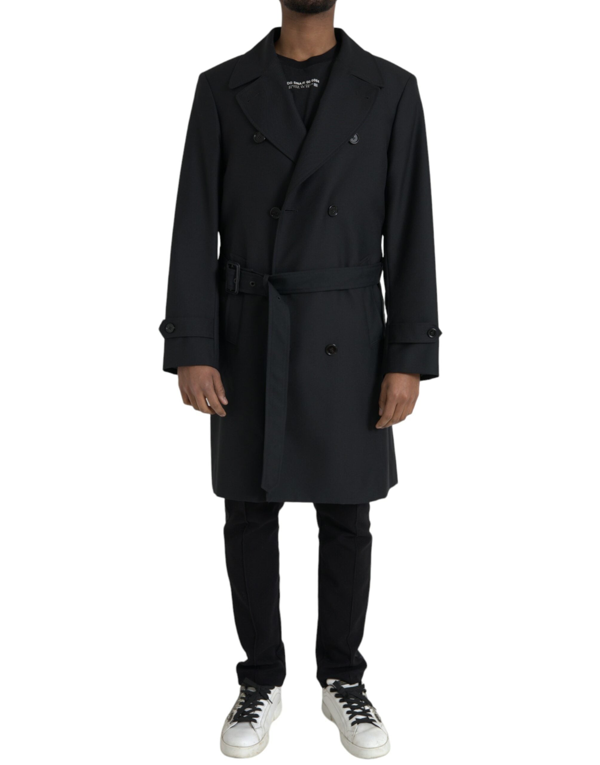 Black Double Breasted Trench Coat Jacket - ventzia