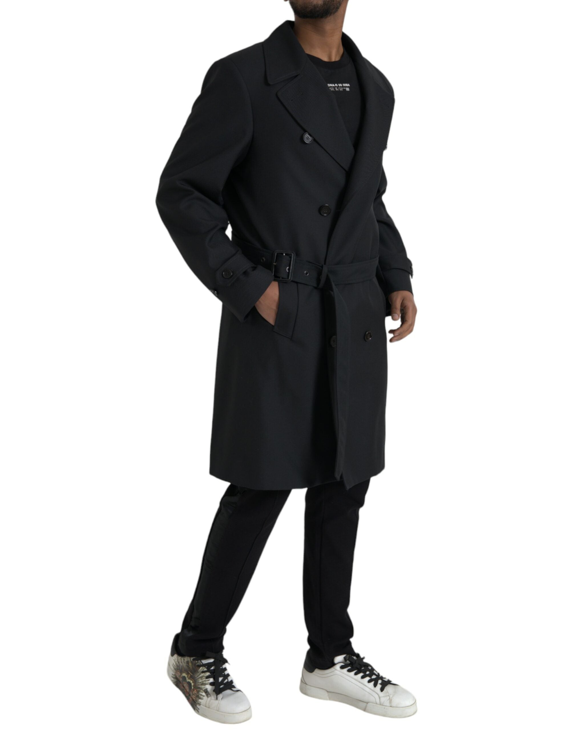 Black Double Breasted Trench Coat Jacket - ventzia