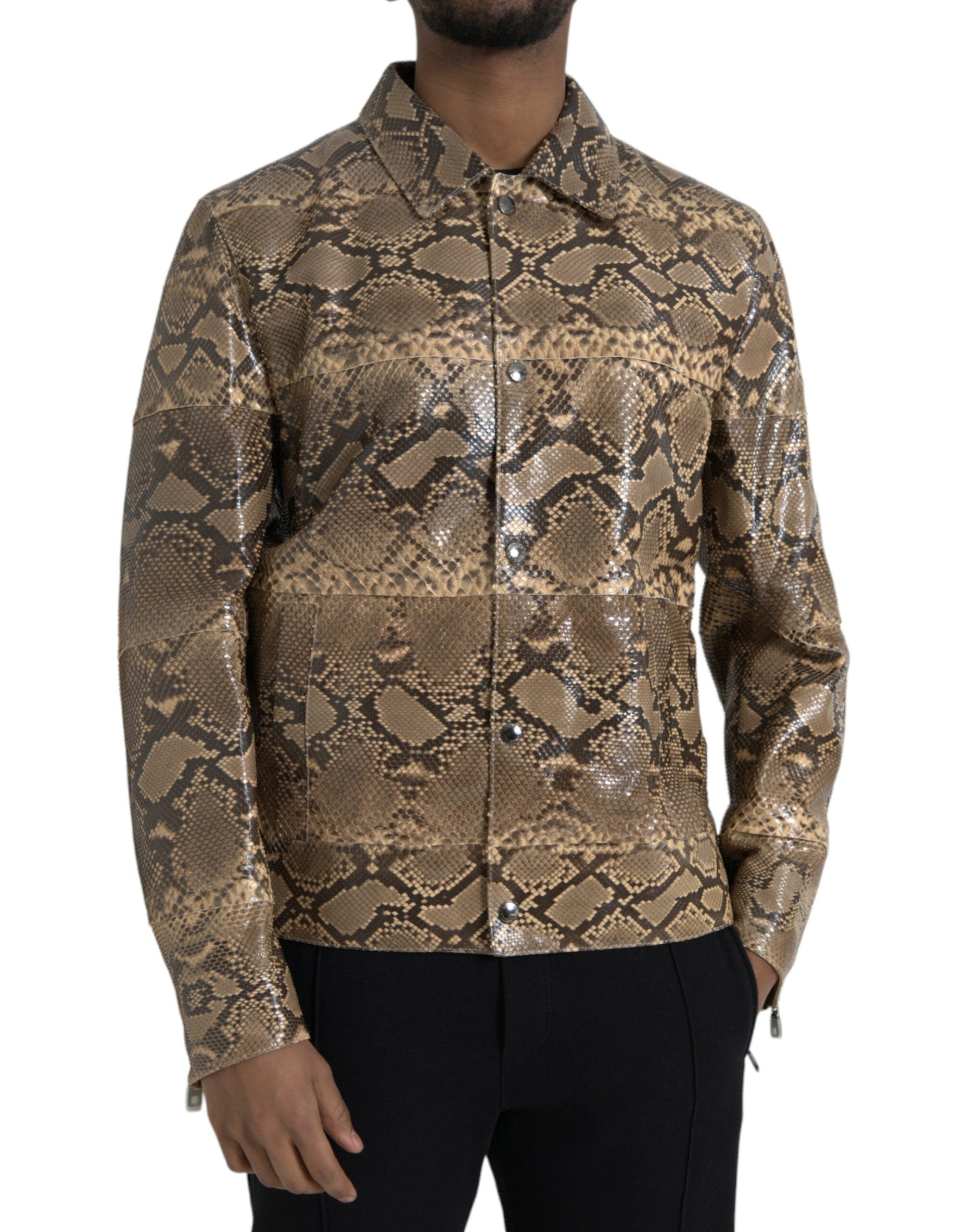Beige Exotic Leather Biker Blouson Jacket - ventzia