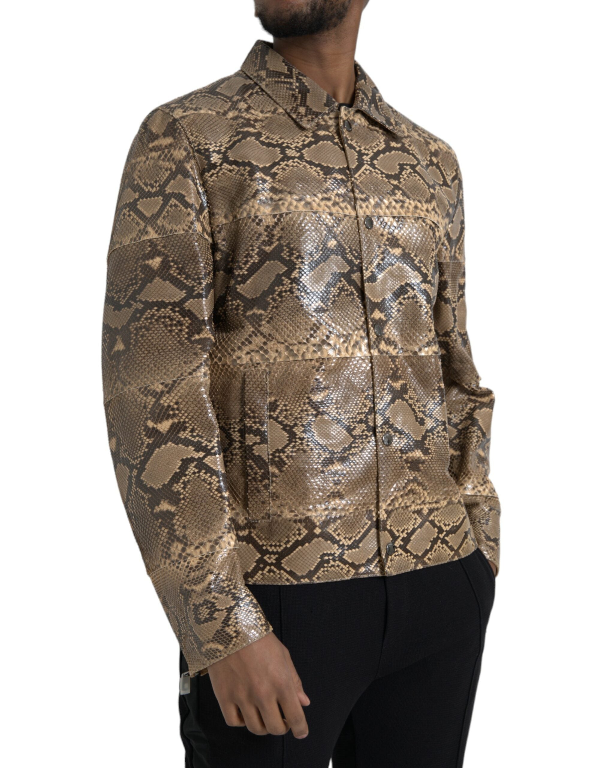Beige Exotic Leather Biker Blouson Jacket - ventzia