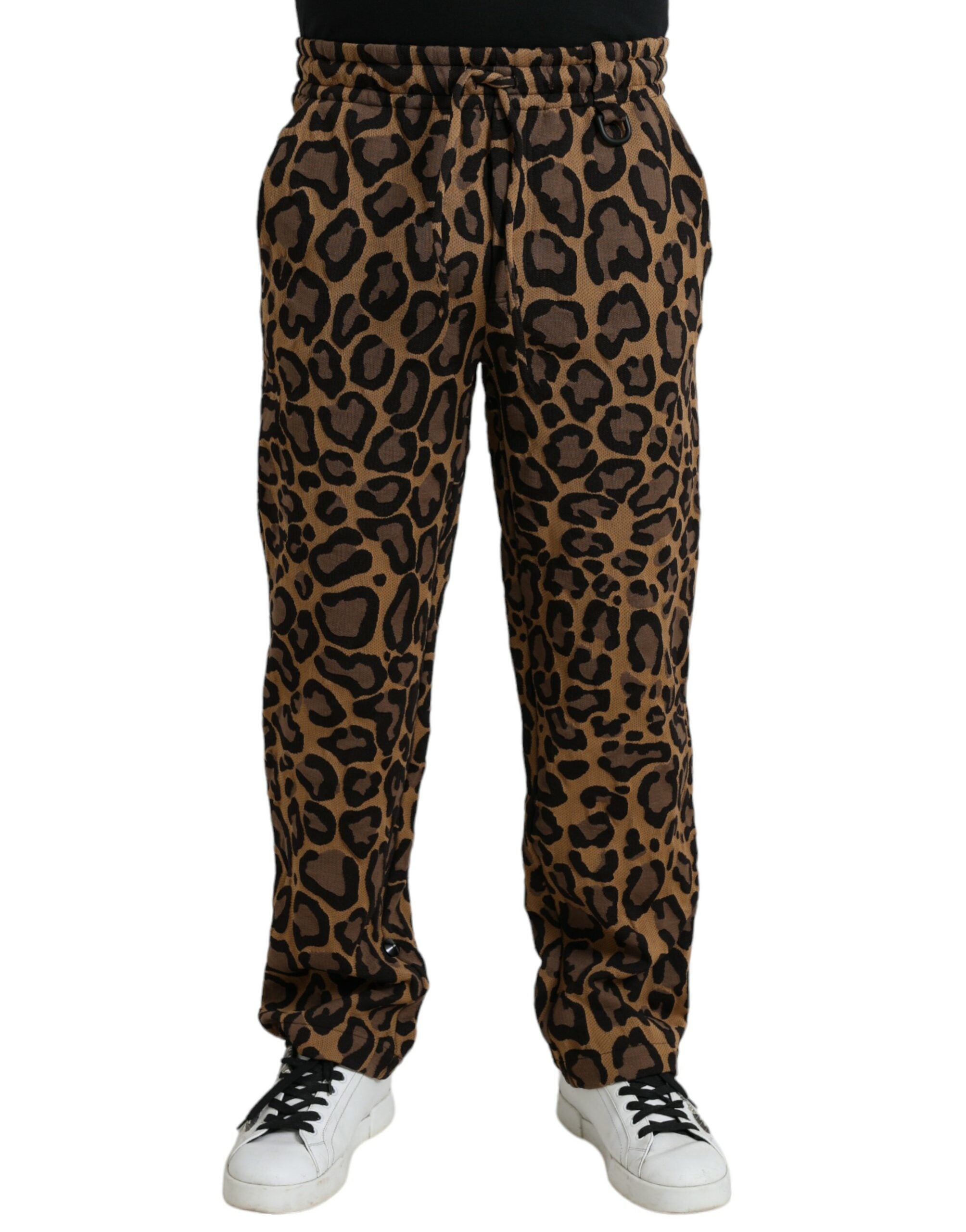 Brown Leopard Print Polyester Jogger Pants - ventzia