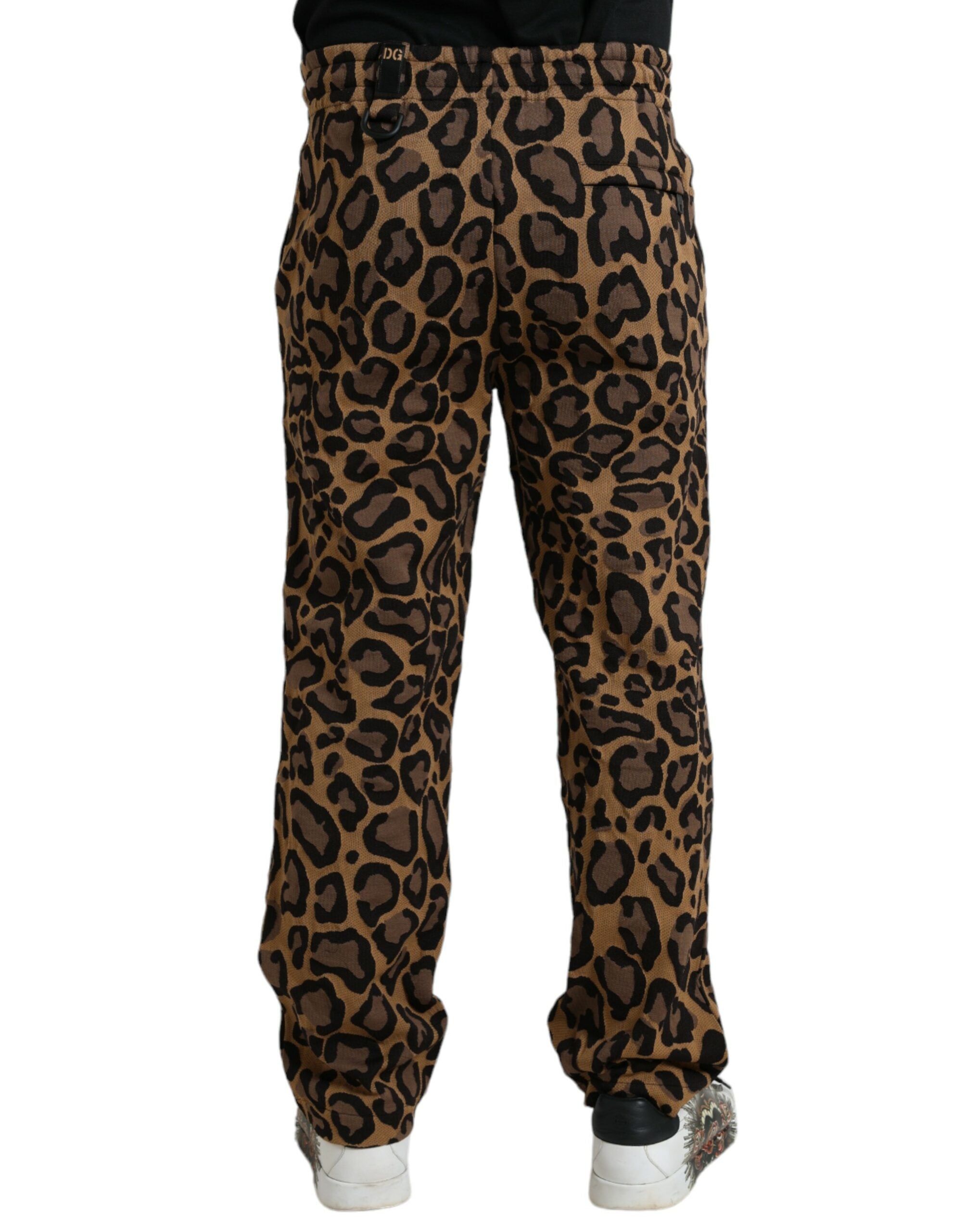 Brown Leopard Print Polyester Jogger Pants - ventzia