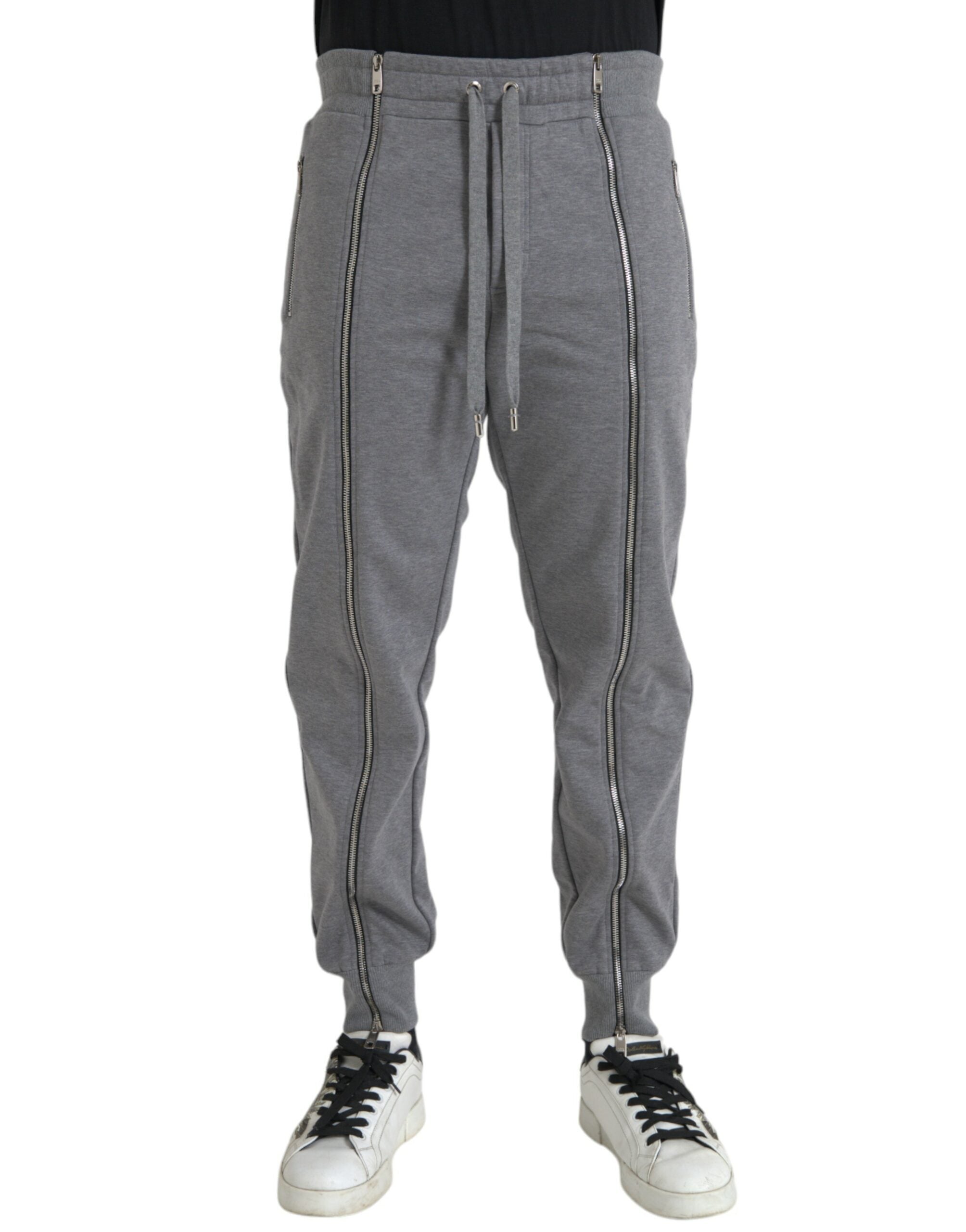 Gray Cotton Jogger Skinny Sweatpants Pants - ventzia