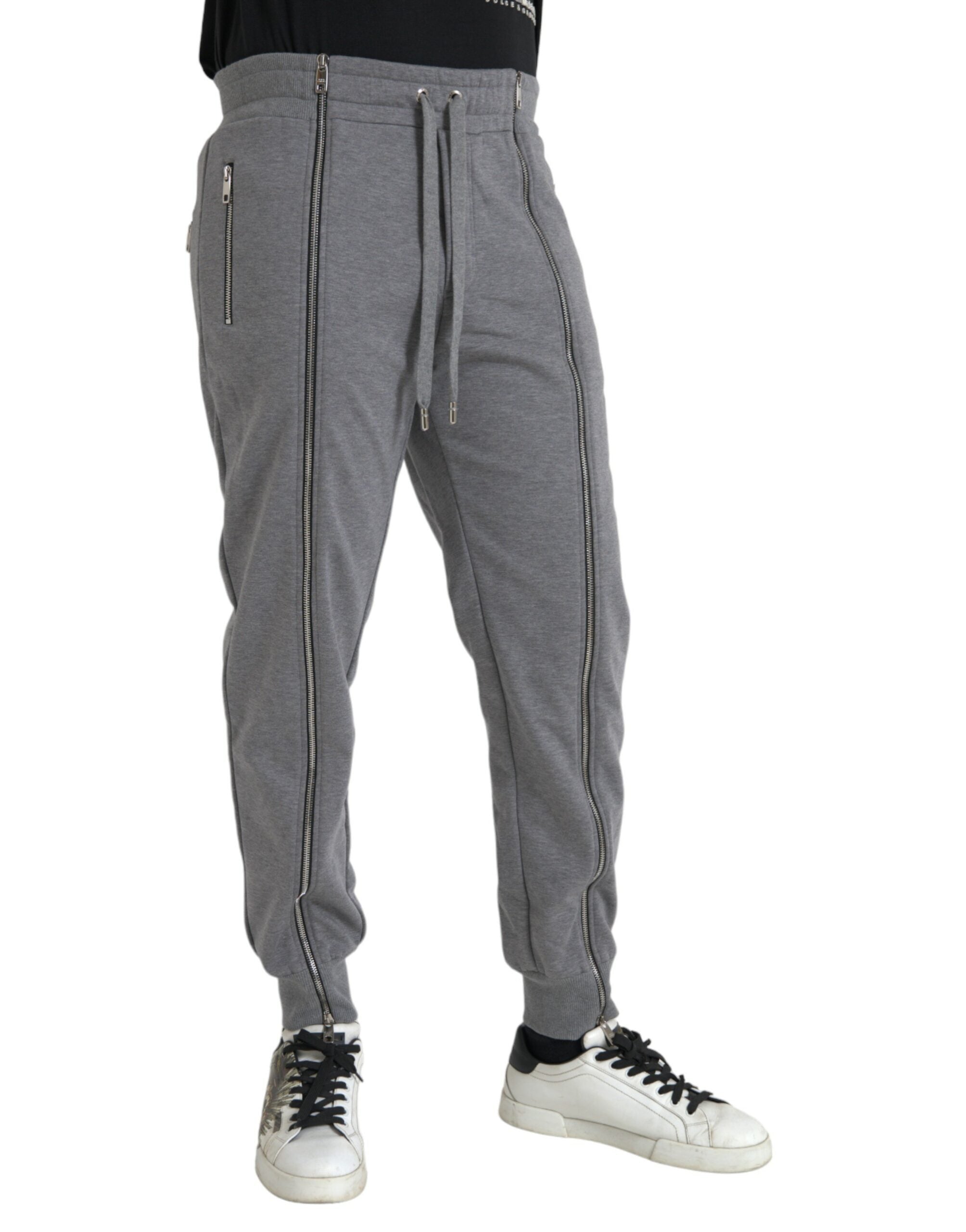 Gray Cotton Jogger Skinny Sweatpants Pants - ventzia