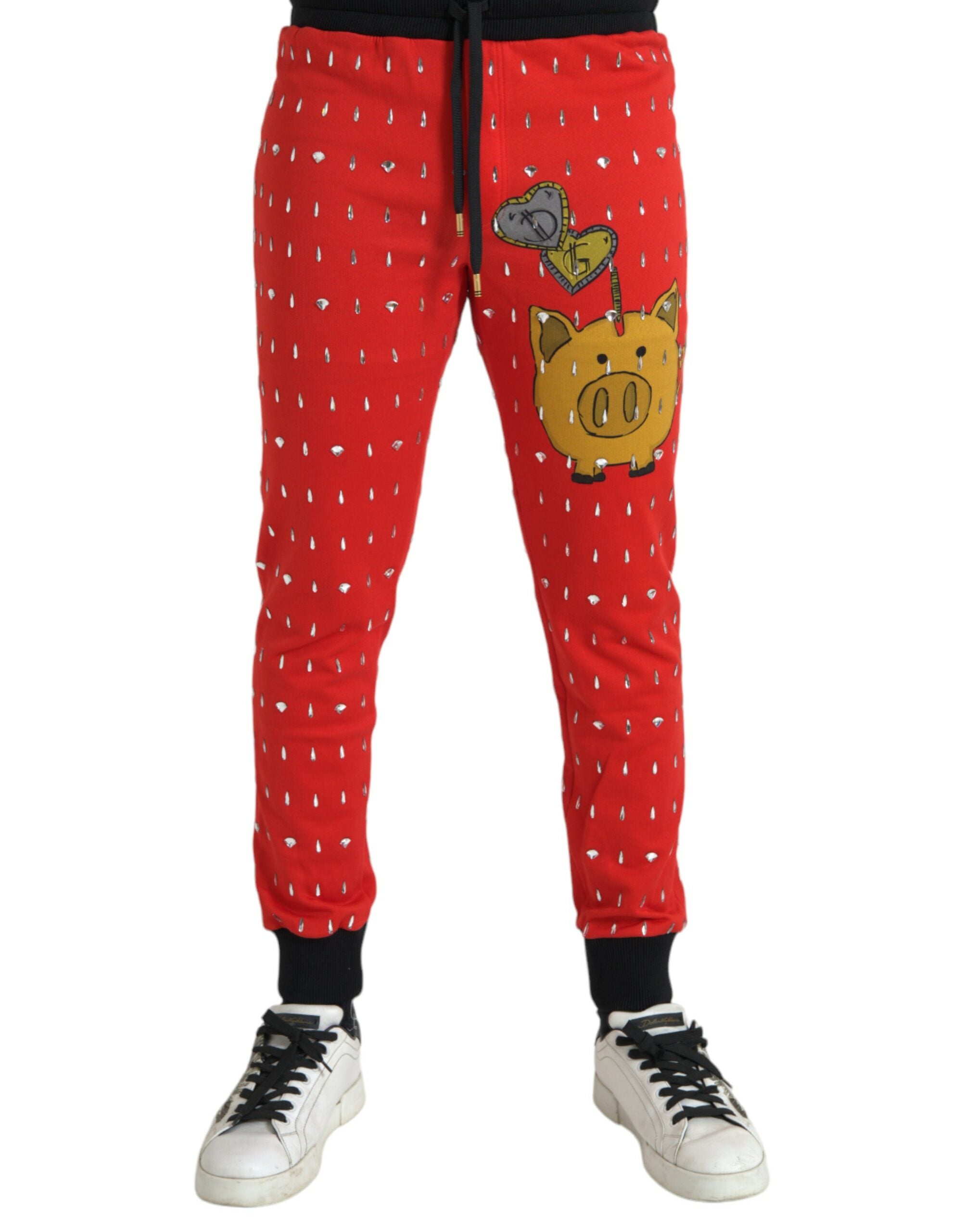 Red Year Of The Pig Jogger Sweatpants Pants - ventzia