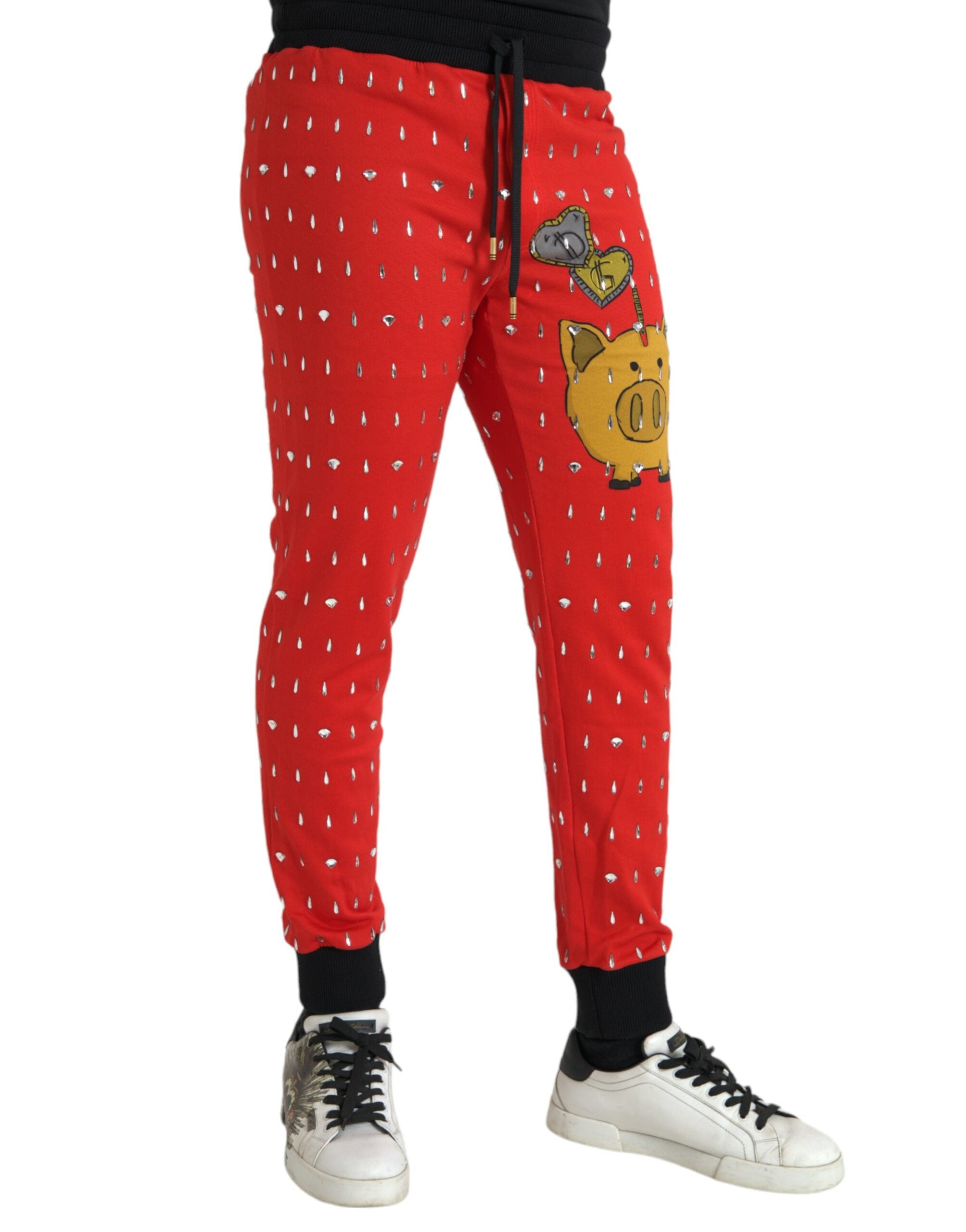 Red Year Of The Pig Jogger Sweatpants Pants - ventzia
